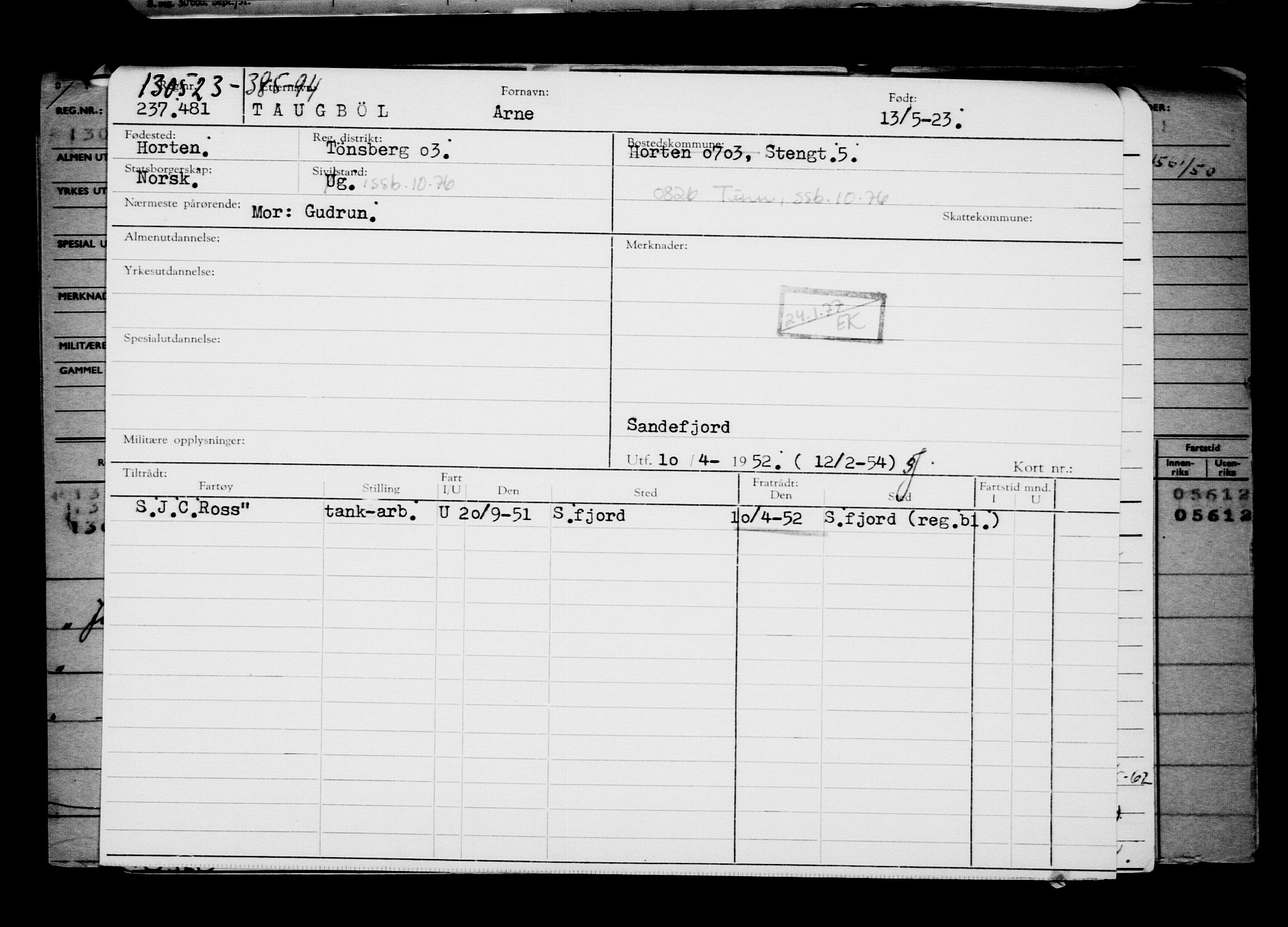 Direktoratet for sjømenn, AV/RA-S-3545/G/Gb/L0219: Hovedkort, 1923, s. 85