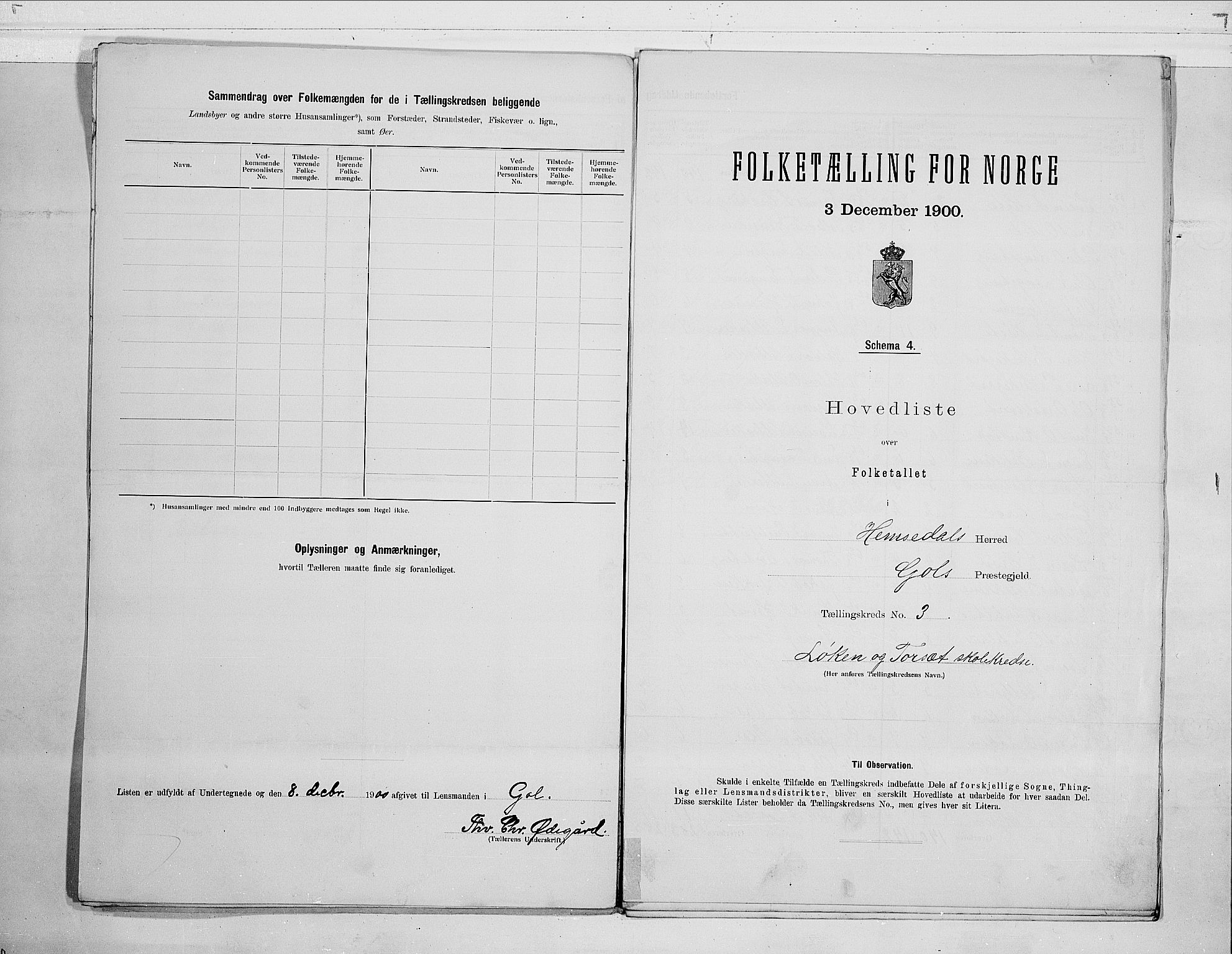 RA, Folketelling 1900 for 0618 Hemsedal herred, 1900, s. 6