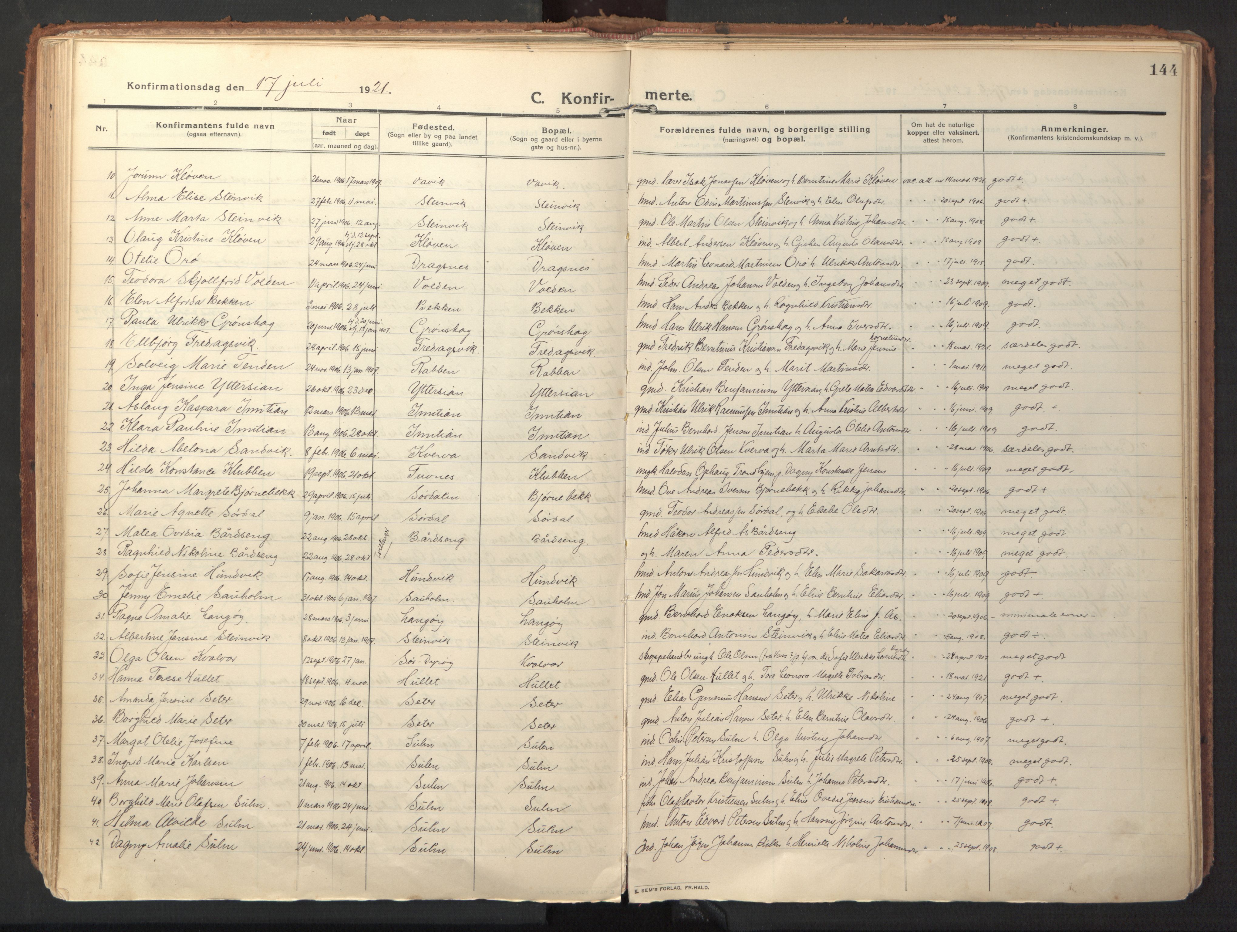 Ministerialprotokoller, klokkerbøker og fødselsregistre - Sør-Trøndelag, SAT/A-1456/640/L0581: Ministerialbok nr. 640A06, 1910-1924, s. 144