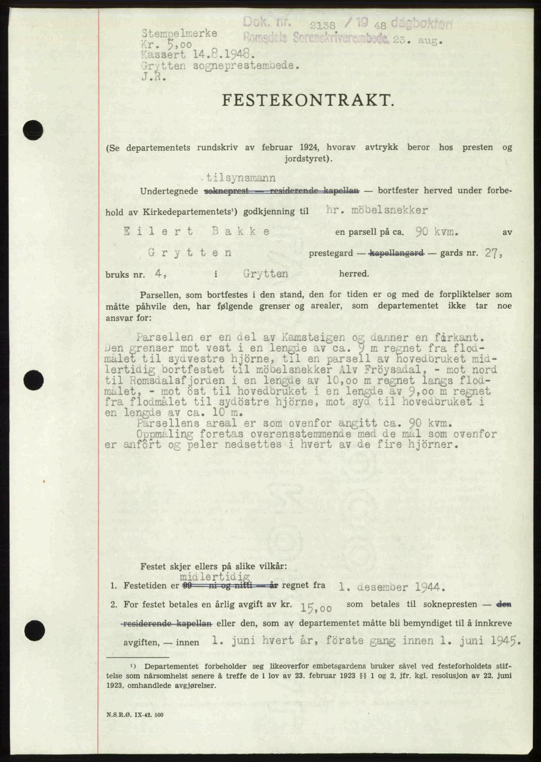 Romsdal sorenskriveri, SAT/A-4149/1/2/2C: Pantebok nr. A27, 1948-1948, Dagboknr: 2138/1948