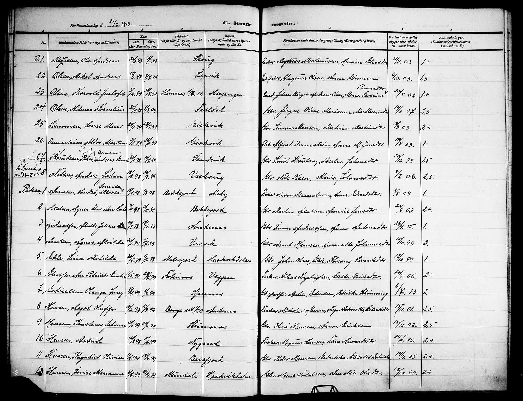 Ministerialprotokoller, klokkerbøker og fødselsregistre - Nordland, AV/SAT-A-1459/866/L0955: Klokkerbok nr. 866C04, 1905-1914