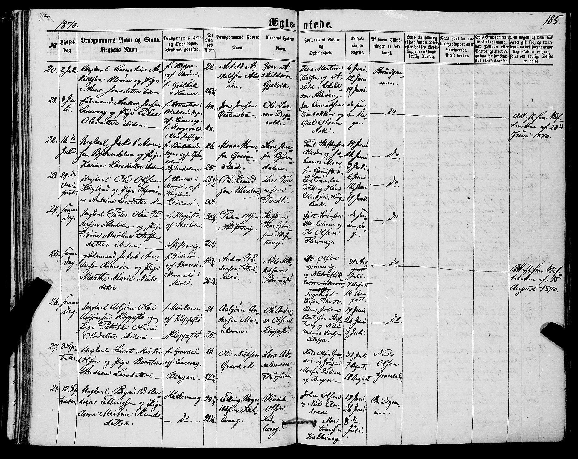 Askøy Sokneprestembete, AV/SAB-A-74101/H/Ha/Haa/Haaa/L0009: Ministerialbok nr. A 9, 1863-1877, s. 185