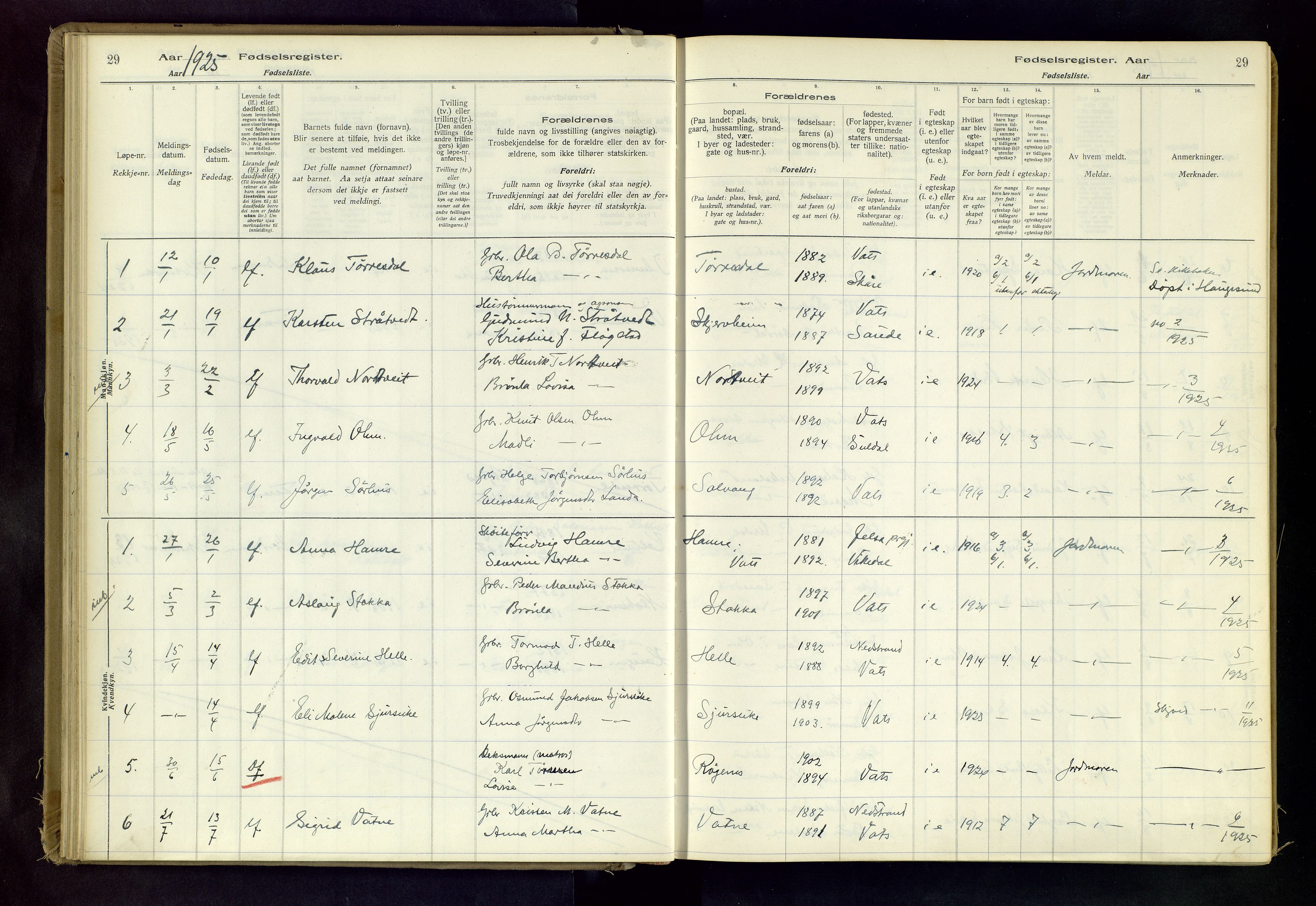 Skjold sokneprestkontor, AV/SAST-A-101847/I/Id/L0003: Fødselsregister nr. 3, 1917-1982, s. 29