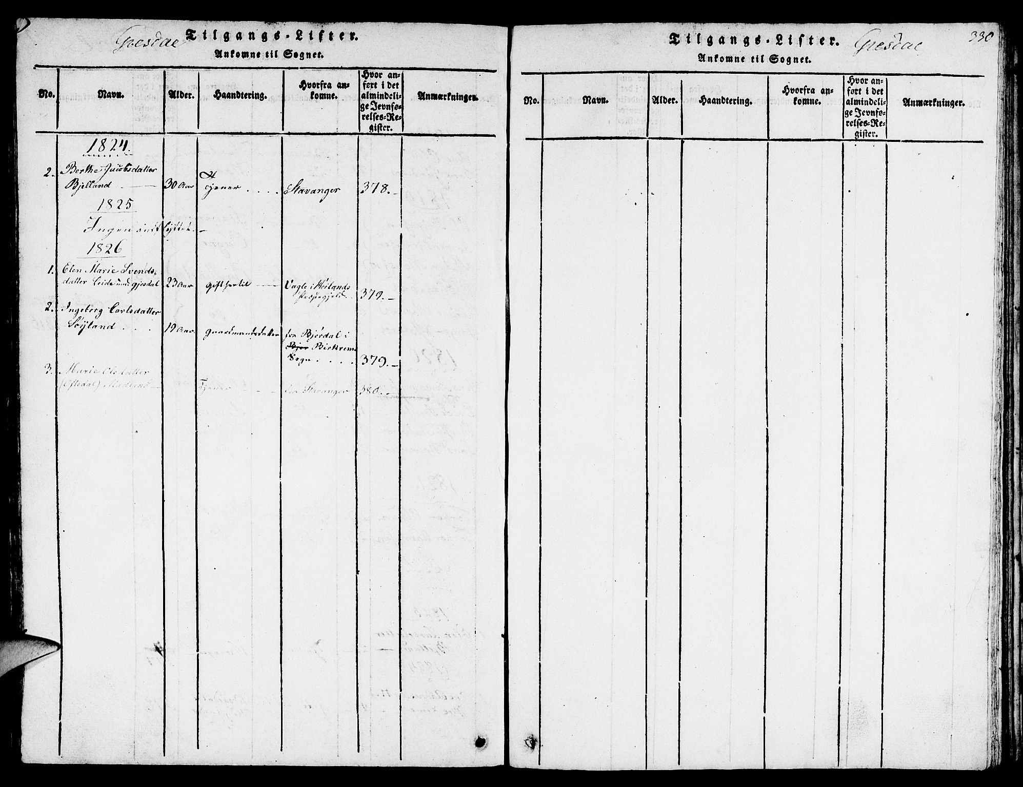 Lye sokneprestkontor, SAST/A-101794/001/30BB/L0001: Klokkerbok nr. B 1 /2, 1816-1826, s. 330