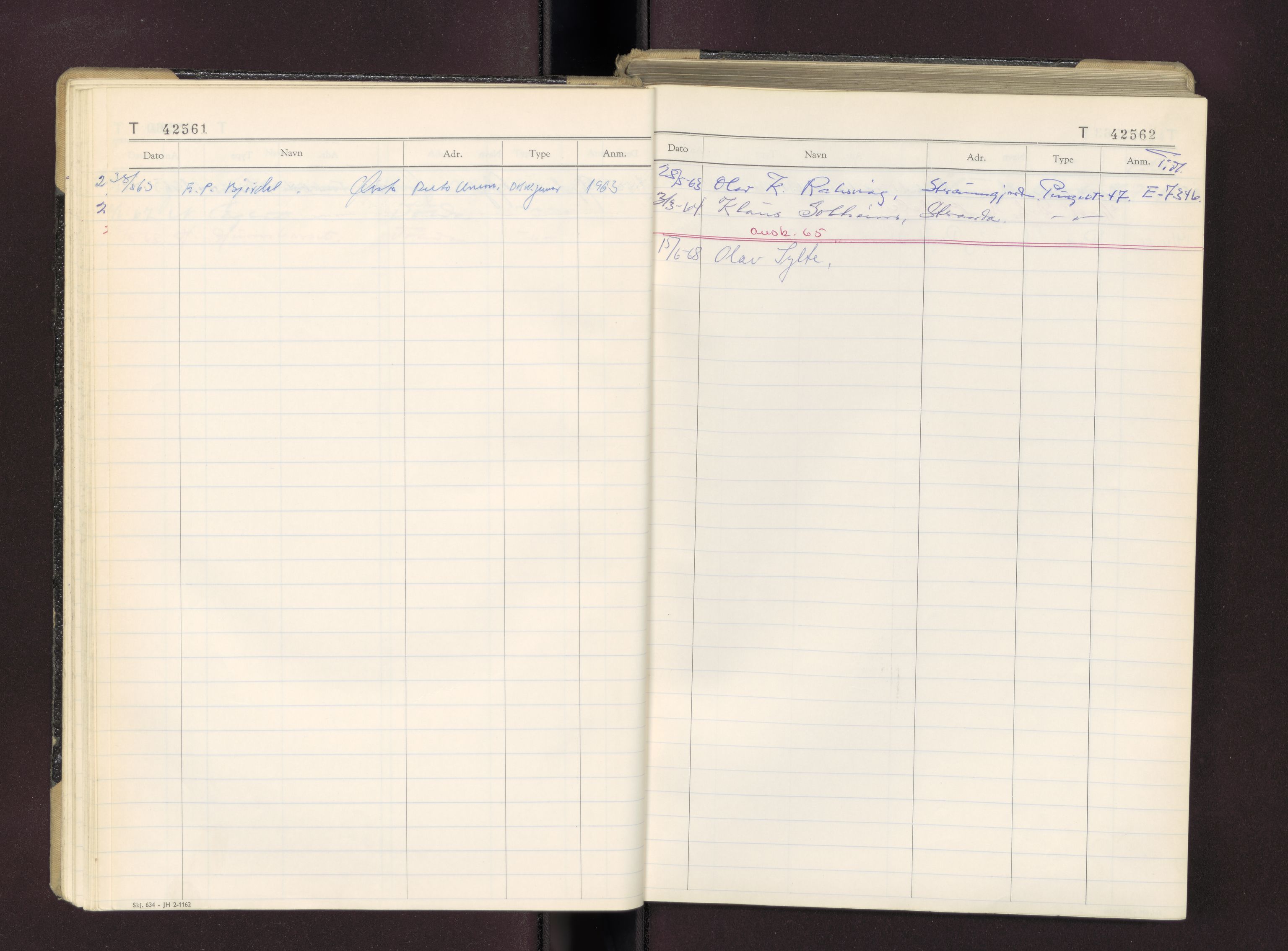 Møre og Romsdal vegkontor - Ålesund trafikkstasjon, AV/SAT-A-4099/F/Fc/L0038: Bilregister; T 42500 - T 42999, 1960-1970