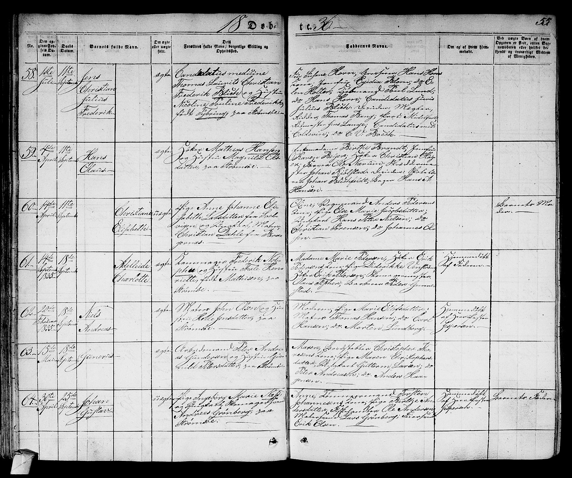 Strømsø kirkebøker, AV/SAKO-A-246/F/Fa/L0012: Ministerialbok nr. I 12, 1830-1847, s. 55