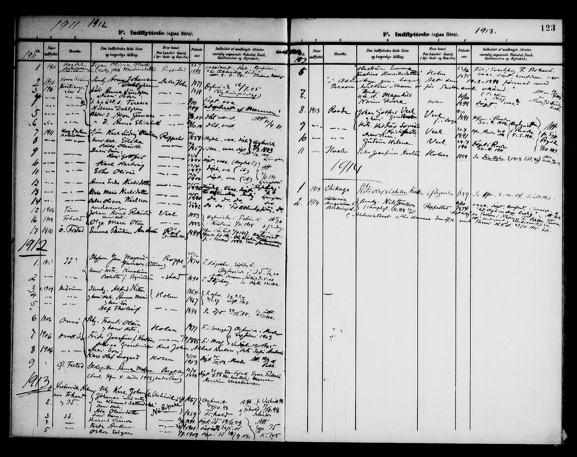 Borge prestekontor Kirkebøker, AV/SAO-A-10903/F/Fb/L0004: Ministerialbok nr. II 4, 1902-1914, s. 123