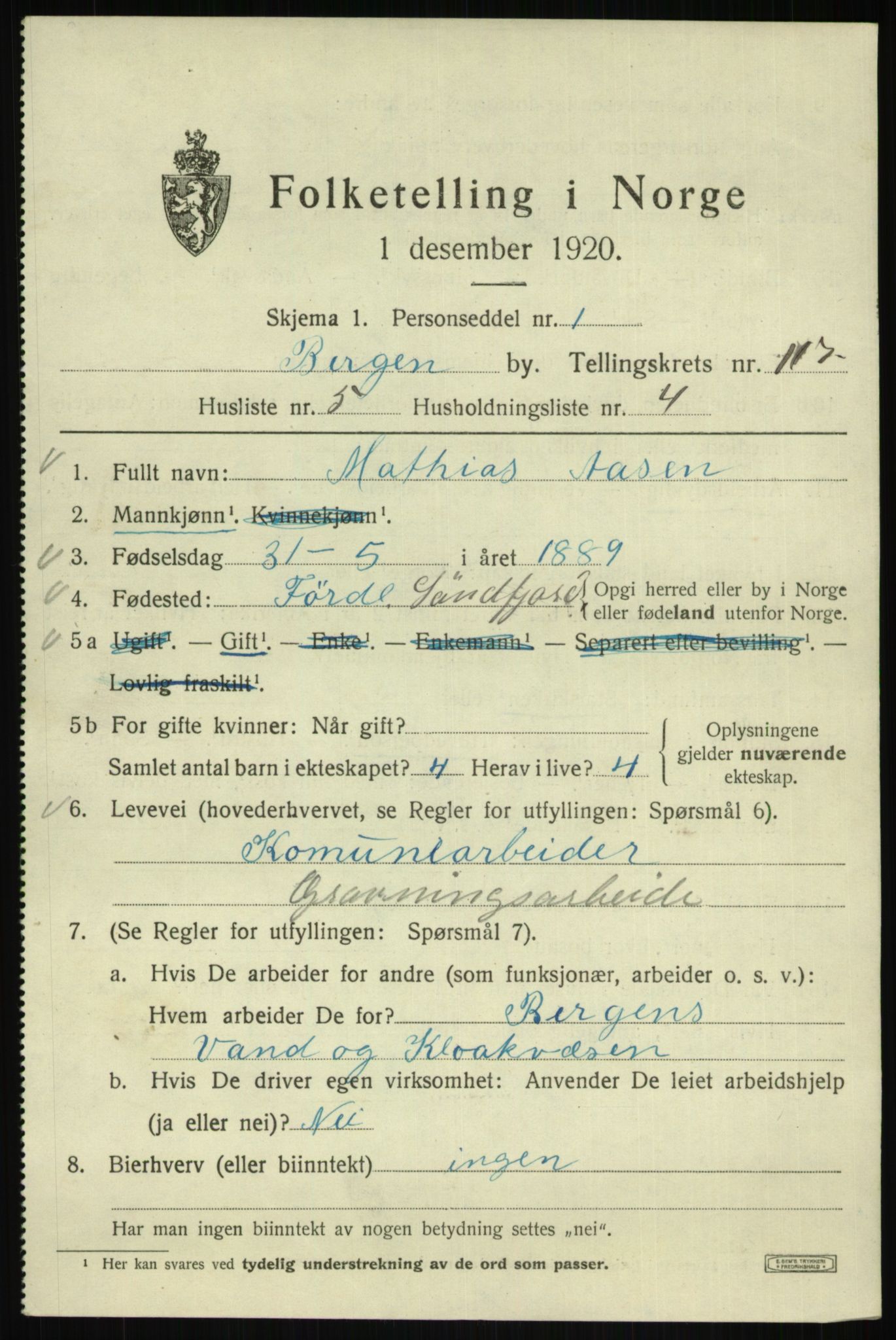 SAB, Folketelling 1920 for 1301 Bergen kjøpstad, 1920, s. 197953