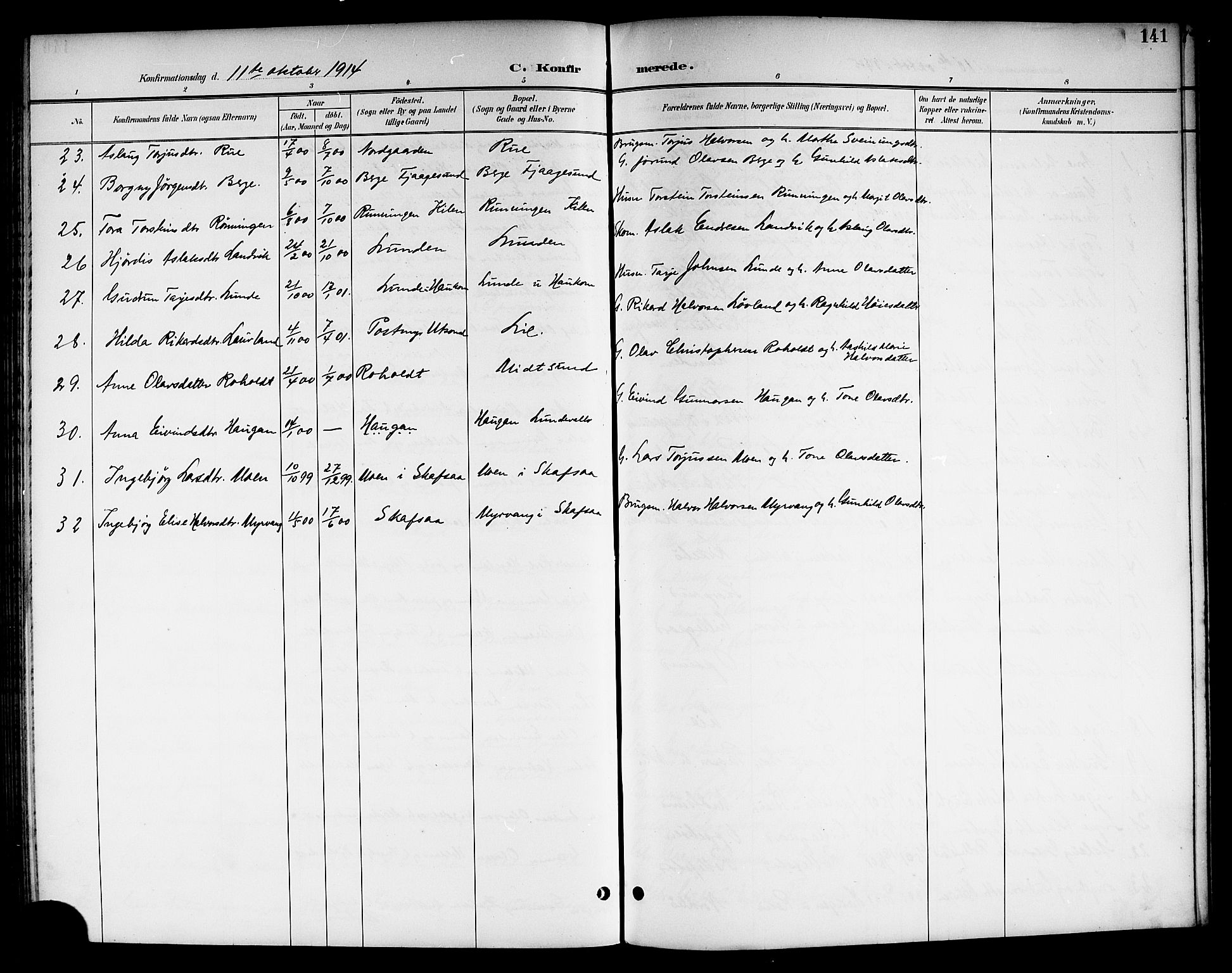 Kviteseid kirkebøker, AV/SAKO-A-276/G/Ga/L0002: Klokkerbok nr. I 2, 1893-1918, s. 141
