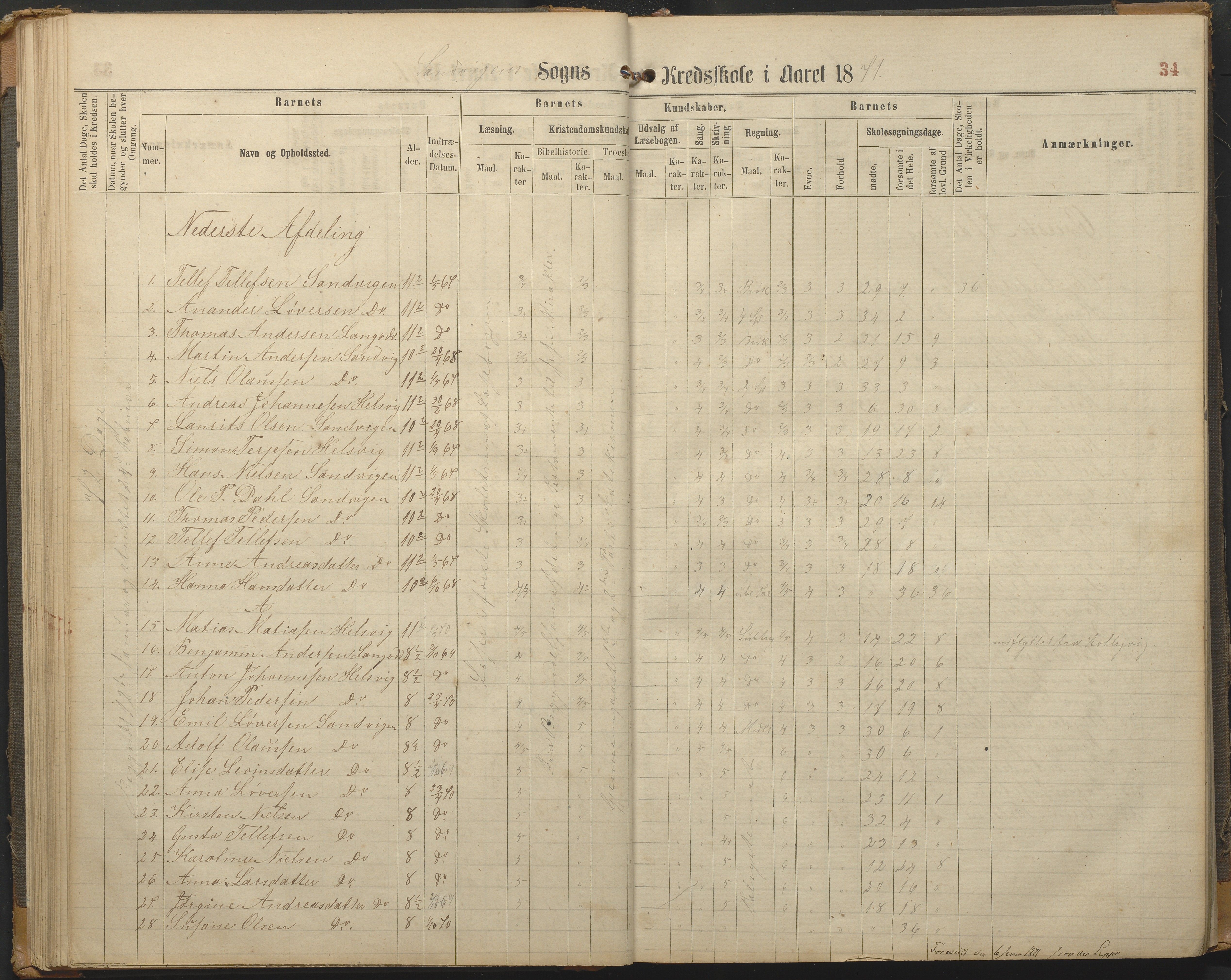 Hisøy kommune frem til 1991, AAKS/KA0922-PK/33/L0002: Skoleprotokoll, 1863-1881, s. 34