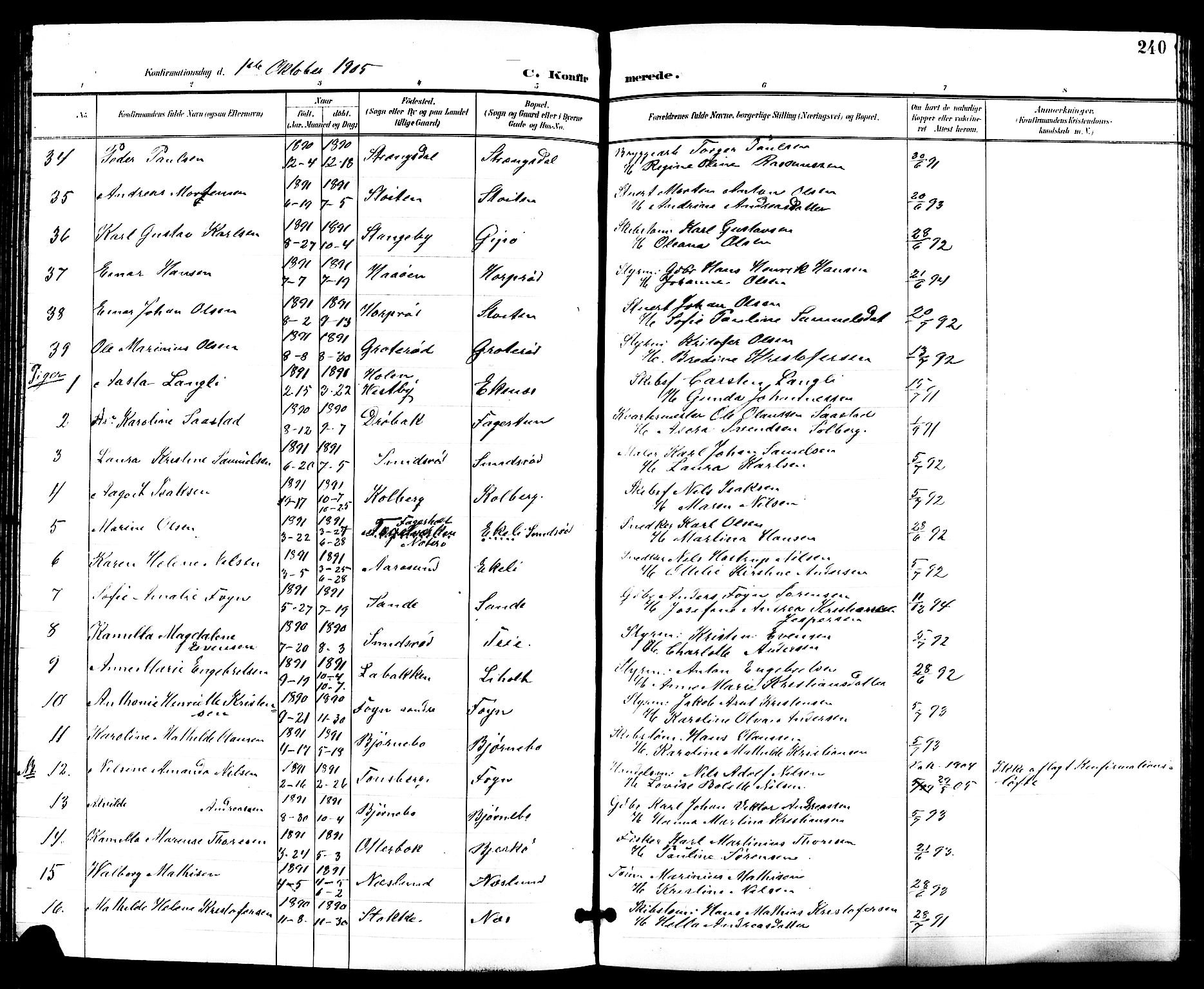 Nøtterøy kirkebøker, AV/SAKO-A-354/G/Ga/L0004: Klokkerbok nr. I 4, 1894-1909, s. 240