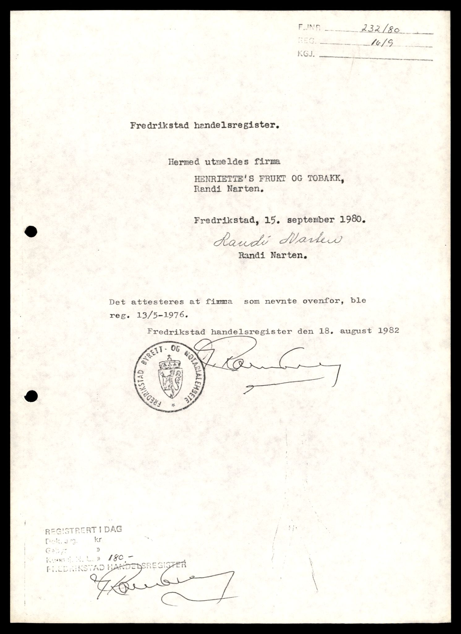 Fredrikstad tingrett, AV/SAT-A-10473/K/Kb/Kba/L0019: Enkeltmannsforetak, aksjeselskap og andelslag, Hen-Hu, 1944-1990, s. 3