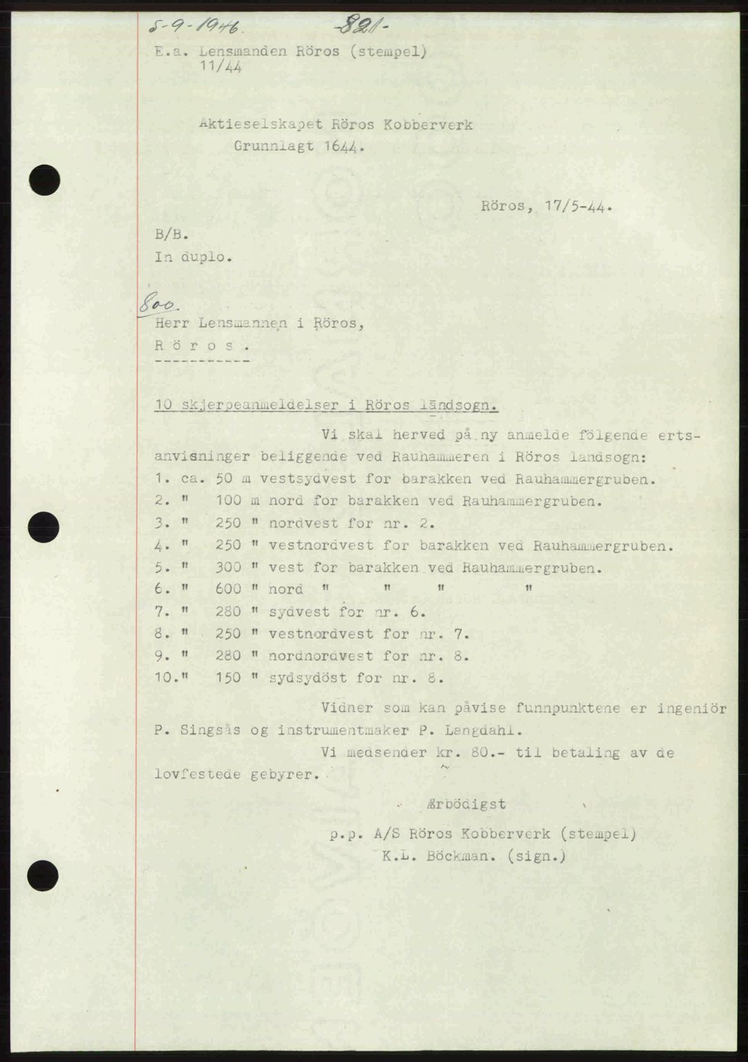 Gauldal sorenskriveri, SAT/A-0014/1/2/2C: Pantebok nr. A2, 1946-1946, Dagboknr: 800/1946