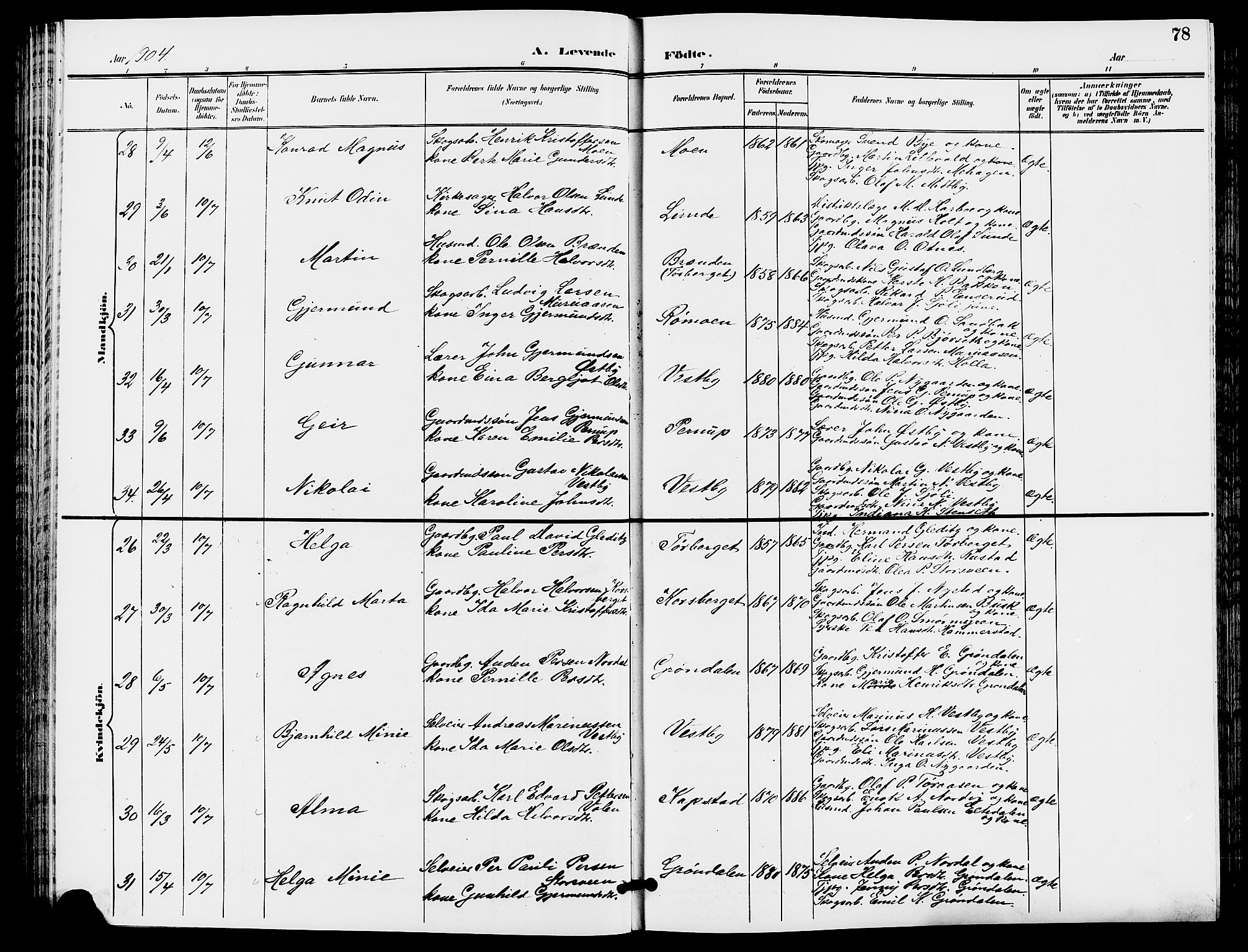 Trysil prestekontor, SAH/PREST-046/H/Ha/Hab/L0006: Klokkerbok nr. 6, 1896-1912, s. 78