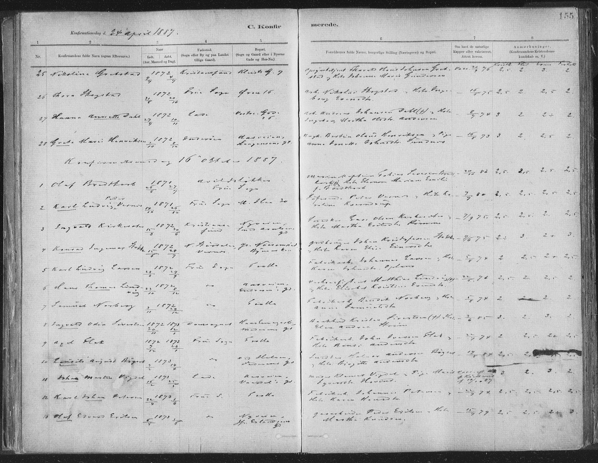 Ministerialprotokoller, klokkerbøker og fødselsregistre - Sør-Trøndelag, SAT/A-1456/603/L0162: Ministerialbok nr. 603A01, 1879-1895, s. 155