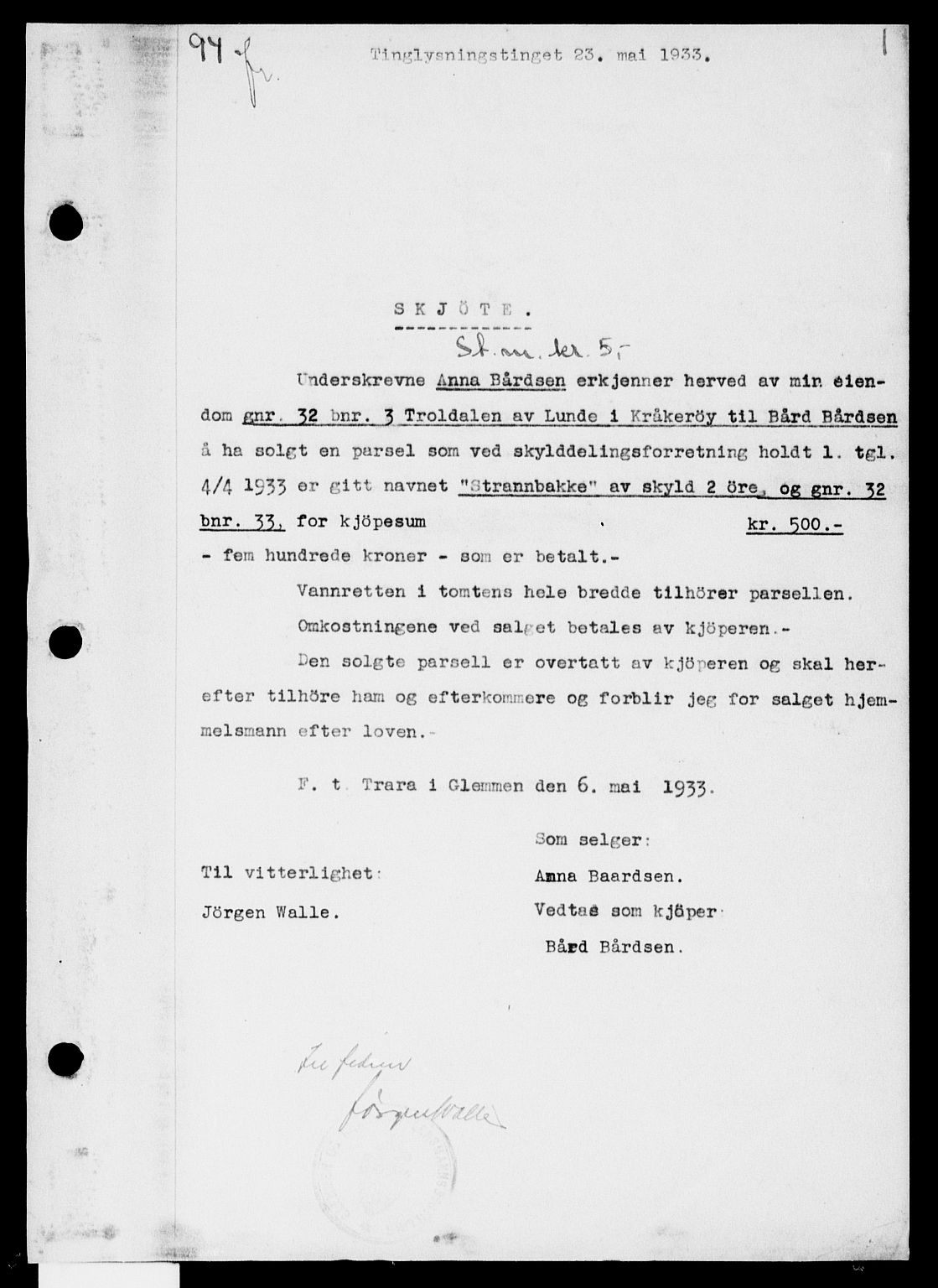 Onsøy sorenskriveri, SAO/A-10474/G/Ga/Gaa/L0072: Pantebok nr. I 72, 1933-1933, s. 1