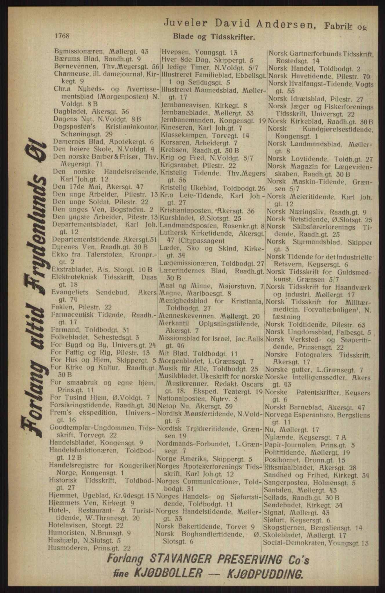 Kristiania/Oslo adressebok, PUBL/-, 1914, s. 1768