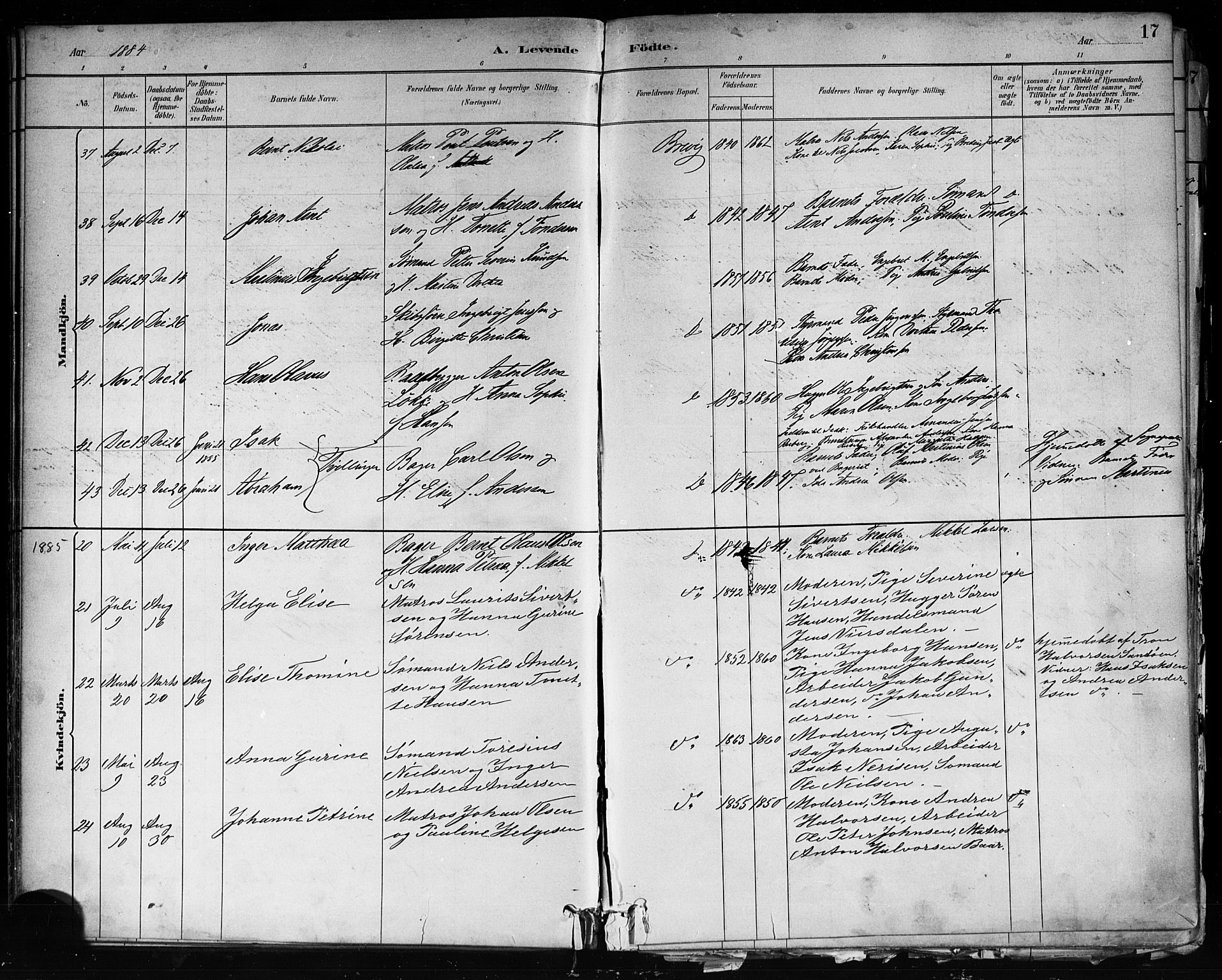 Brevik kirkebøker, AV/SAKO-A-255/F/Fa/L0007: Ministerialbok nr. 7, 1882-1900, s. 17
