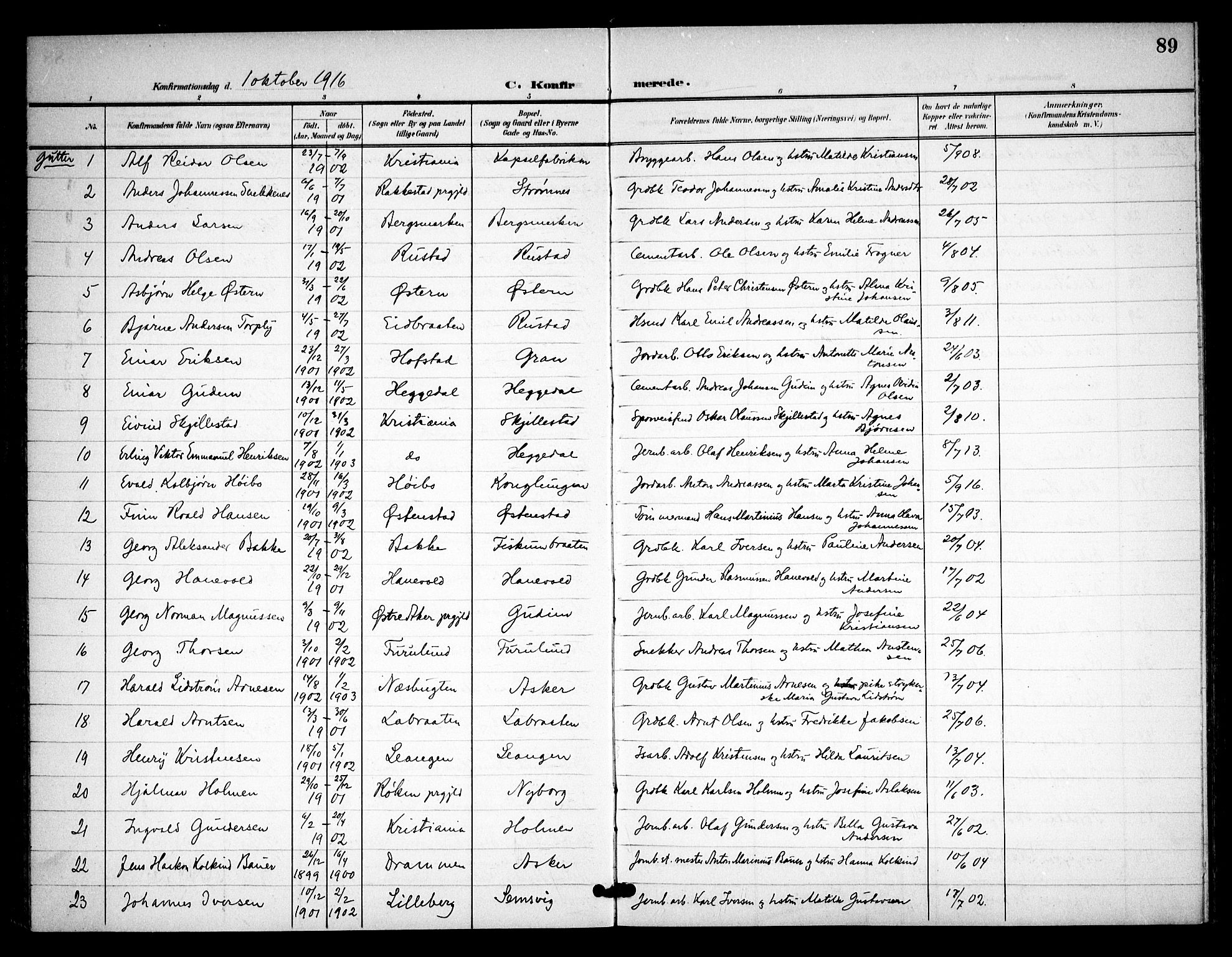 Asker prestekontor Kirkebøker, AV/SAO-A-10256a/F/Fa/L0016: Ministerialbok nr. I 16, 1900-1917, s. 89