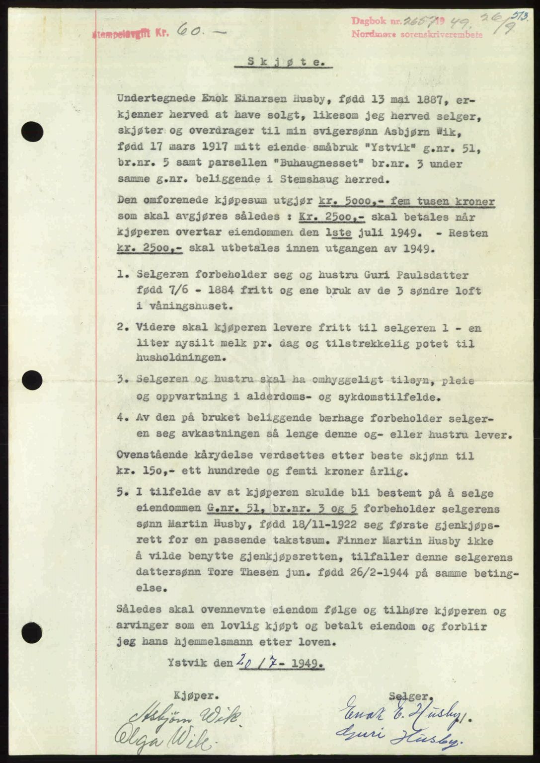 Nordmøre sorenskriveri, SAT/A-4132/1/2/2Ca: Pantebok nr. A112, 1949-1949, Dagboknr: 2657/1949