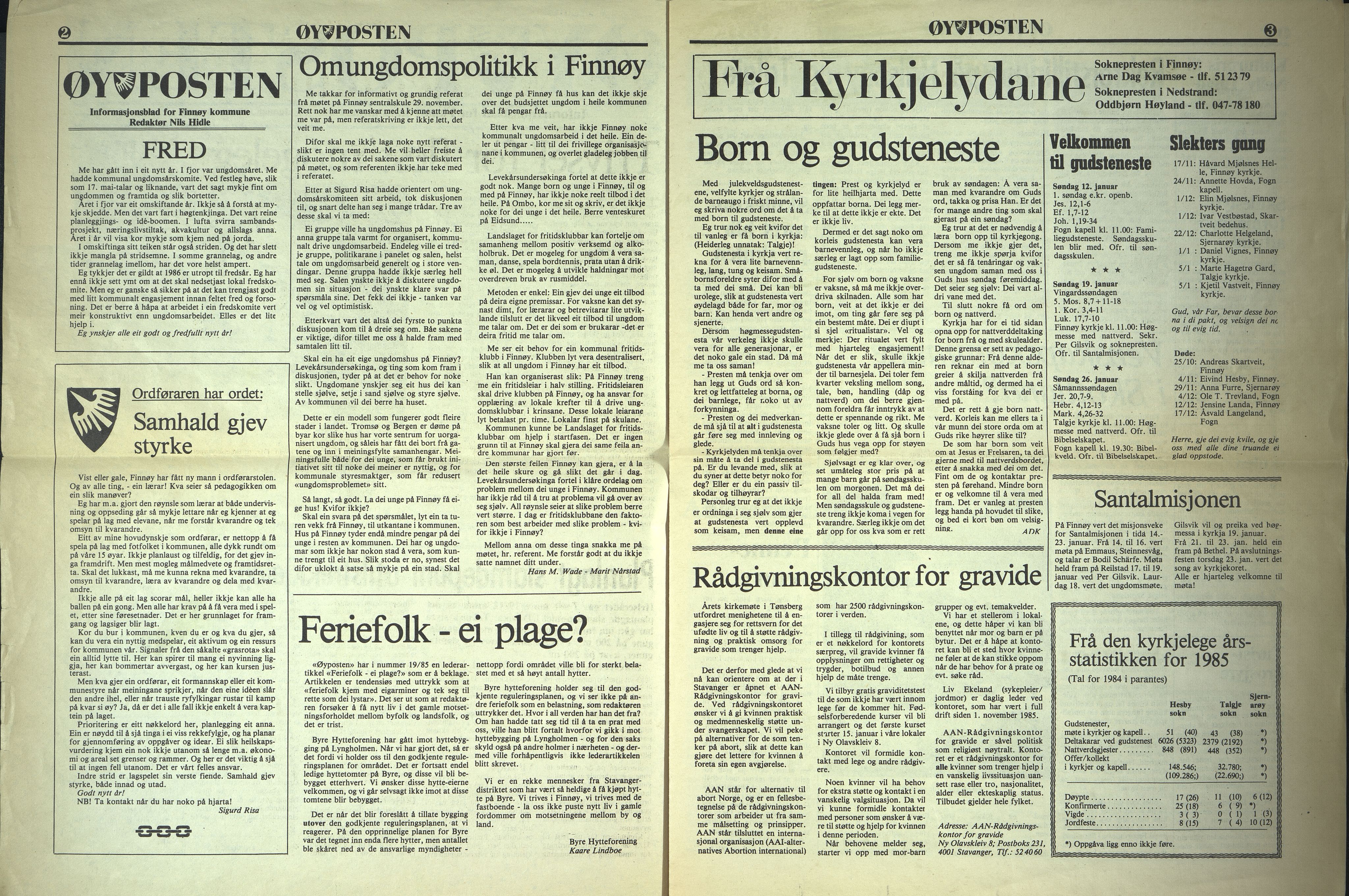 , Finnøy kommune, Øyposten, 1986, 1986