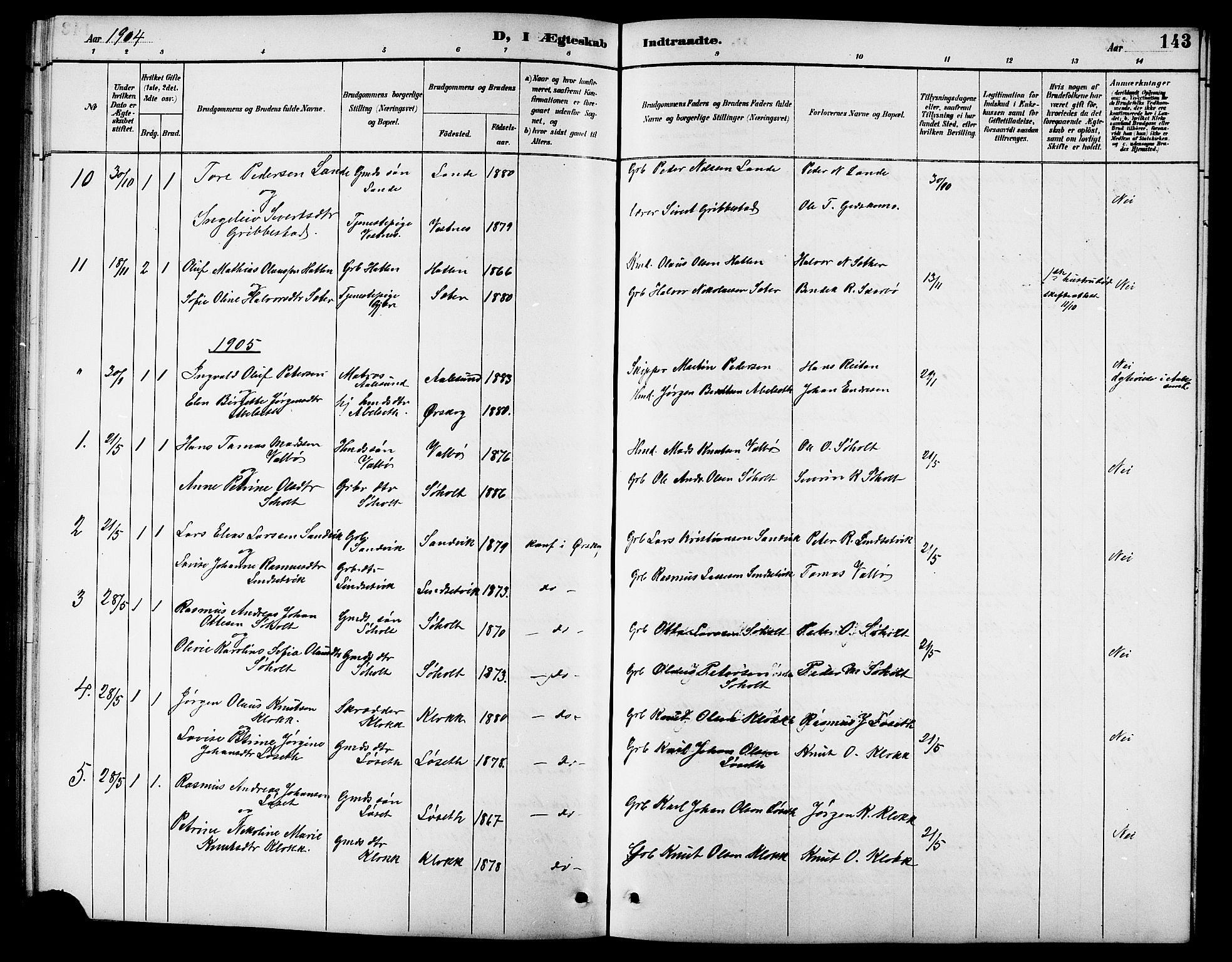 Ministerialprotokoller, klokkerbøker og fødselsregistre - Møre og Romsdal, SAT/A-1454/522/L0327: Klokkerbok nr. 522C06, 1890-1915, s. 143