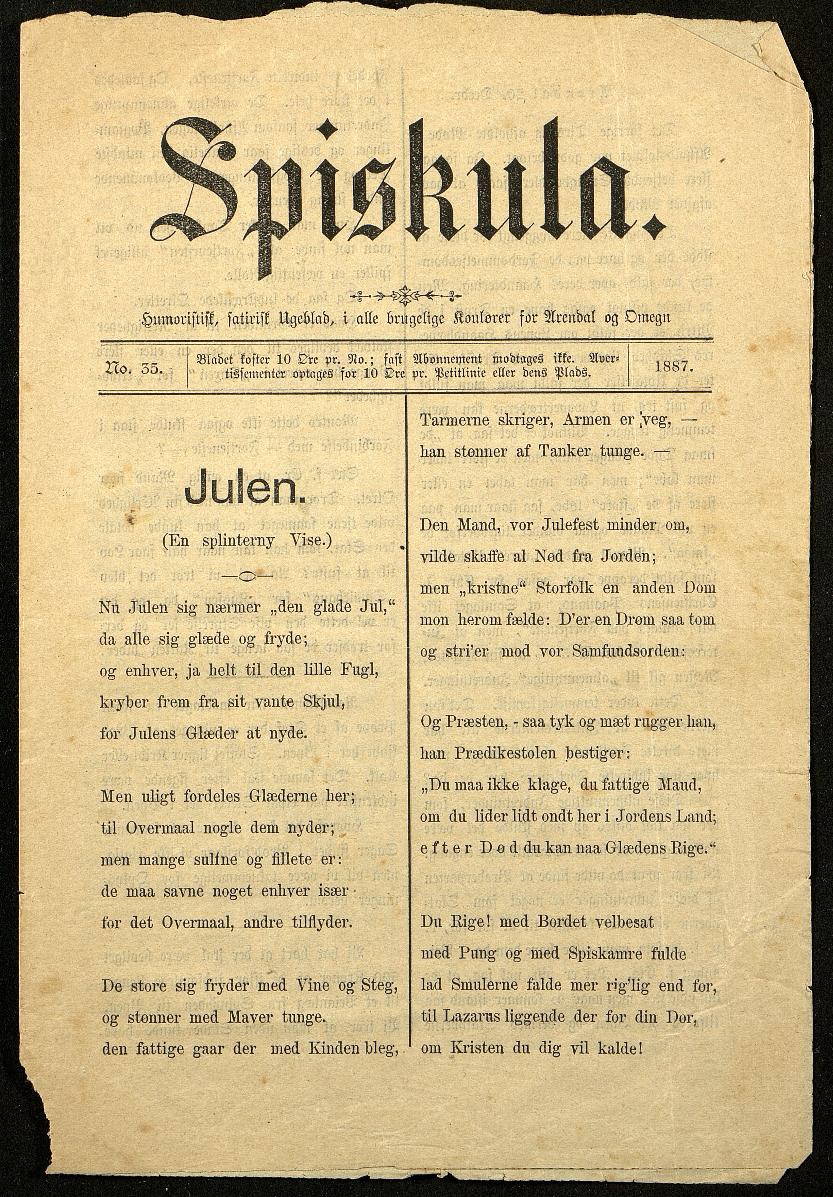 Spidskuglen, AAKS/PA-2823/X/L0001/0001: Spidskuglen / Årg. 1887, nr. 1–2, 4–23, 25–36, 1887