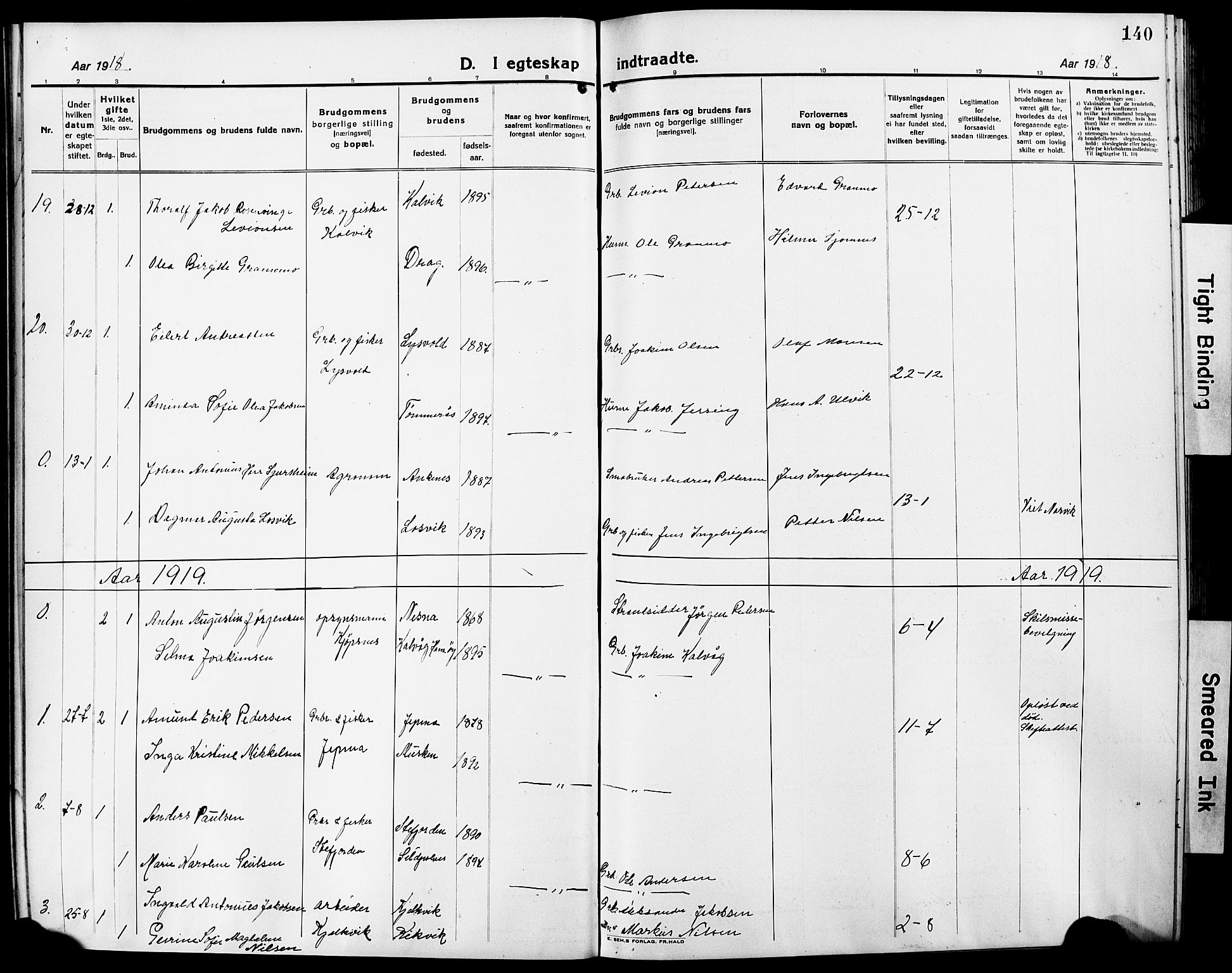 Ministerialprotokoller, klokkerbøker og fødselsregistre - Nordland, SAT/A-1459/861/L0878: Klokkerbok nr. 861C04, 1917-1928, s. 140