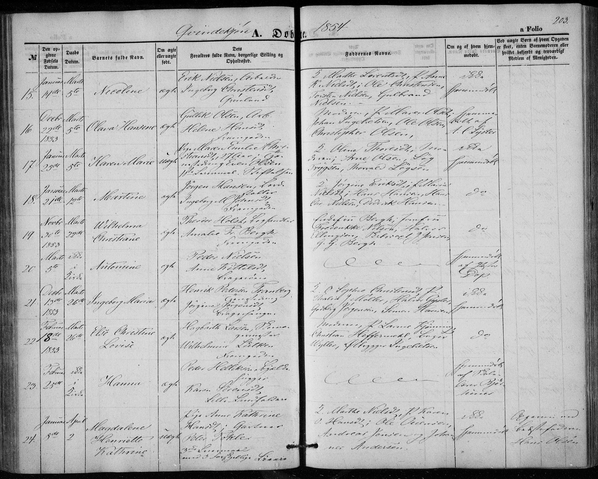 Bragernes kirkebøker, AV/SAKO-A-6/F/Fb/L0002: Ministerialbok nr. II 2, 1848-1859, s. 203