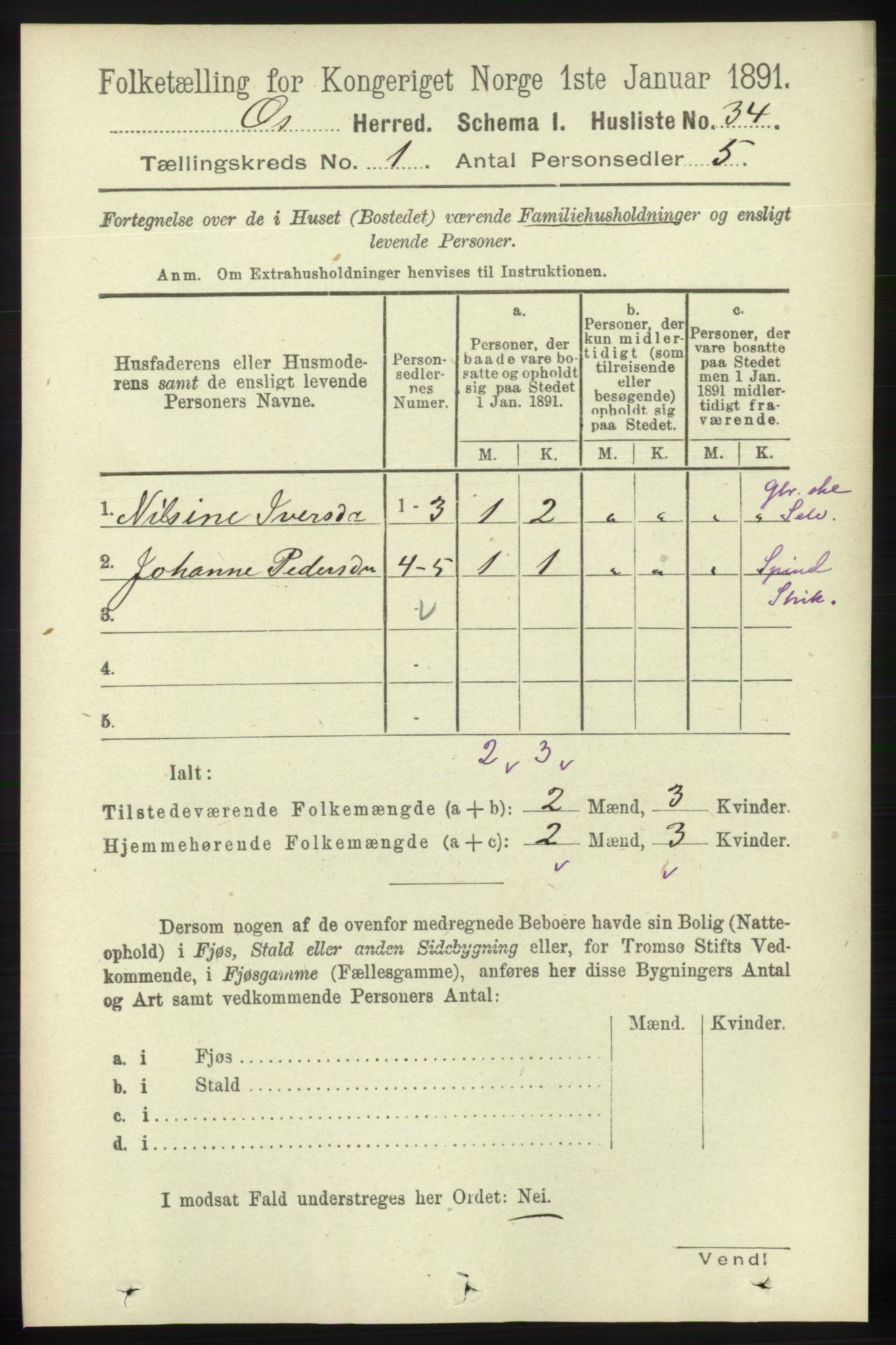 RA, Folketelling 1891 for 1243 Os herred, 1891, s. 69