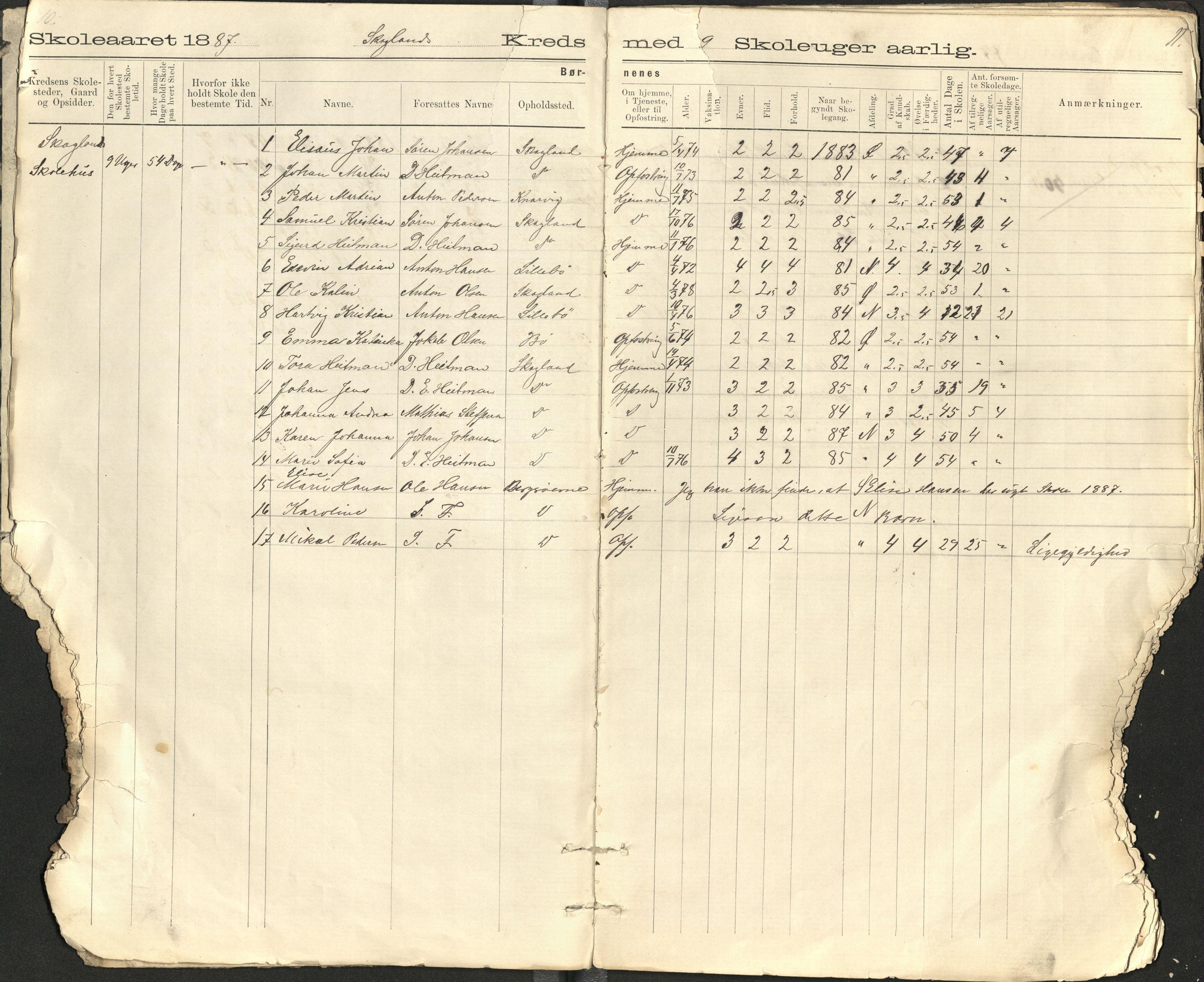 Berg kommune (Troms), AT/K-1929/21/004: Skoledagbok for kretsene Finnsæter, Nordfjord, Steinfjord, Skaland, Ersfjord, Strømsnes, 1886-1891