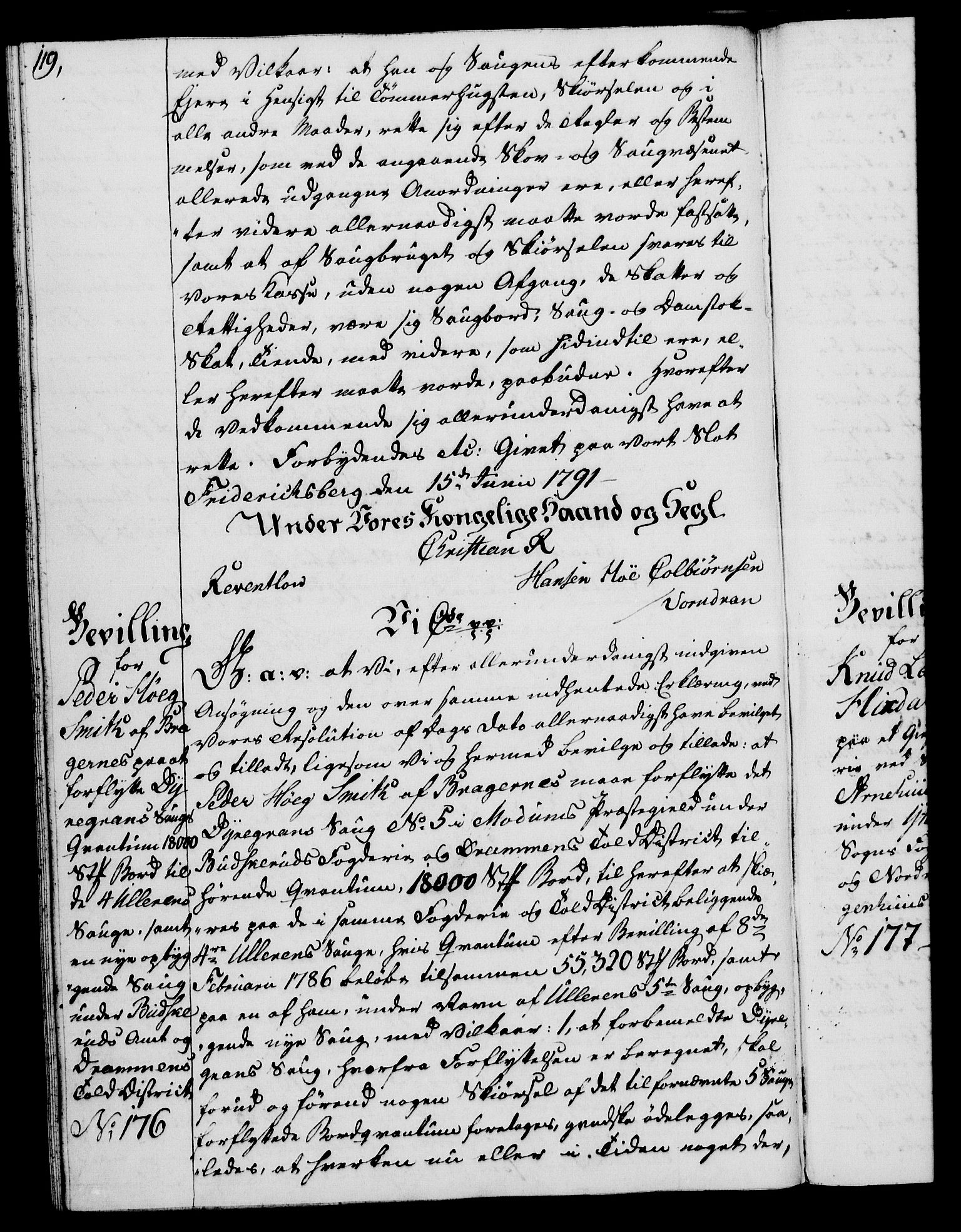 Rentekammeret, Kammerkanselliet, AV/RA-EA-3111/G/Gg/Gga/L0015: Norsk ekspedisjonsprotokoll med register (merket RK 53.15), 1790-1791, s. 119