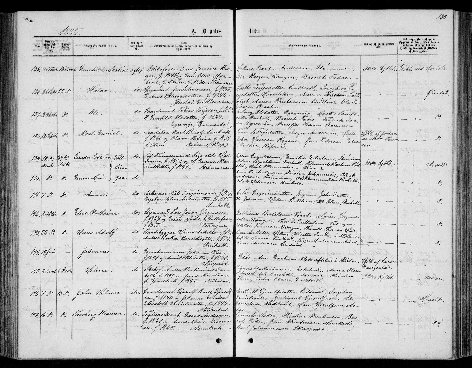 Øyestad sokneprestkontor, AV/SAK-1111-0049/F/Fb/L0008: Klokkerbok nr. B 8, 1872-1886, s. 138