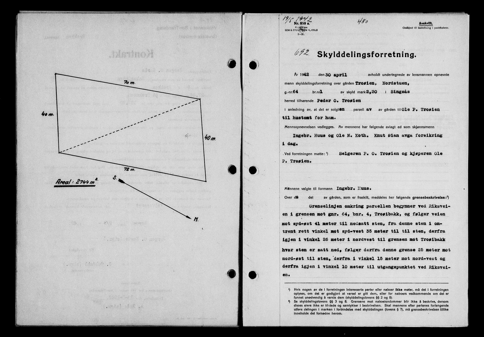 Gauldal sorenskriveri, SAT/A-0014/1/2/2C/L0054: Pantebok nr. 59, 1941-1942, Dagboknr: 692/1942
