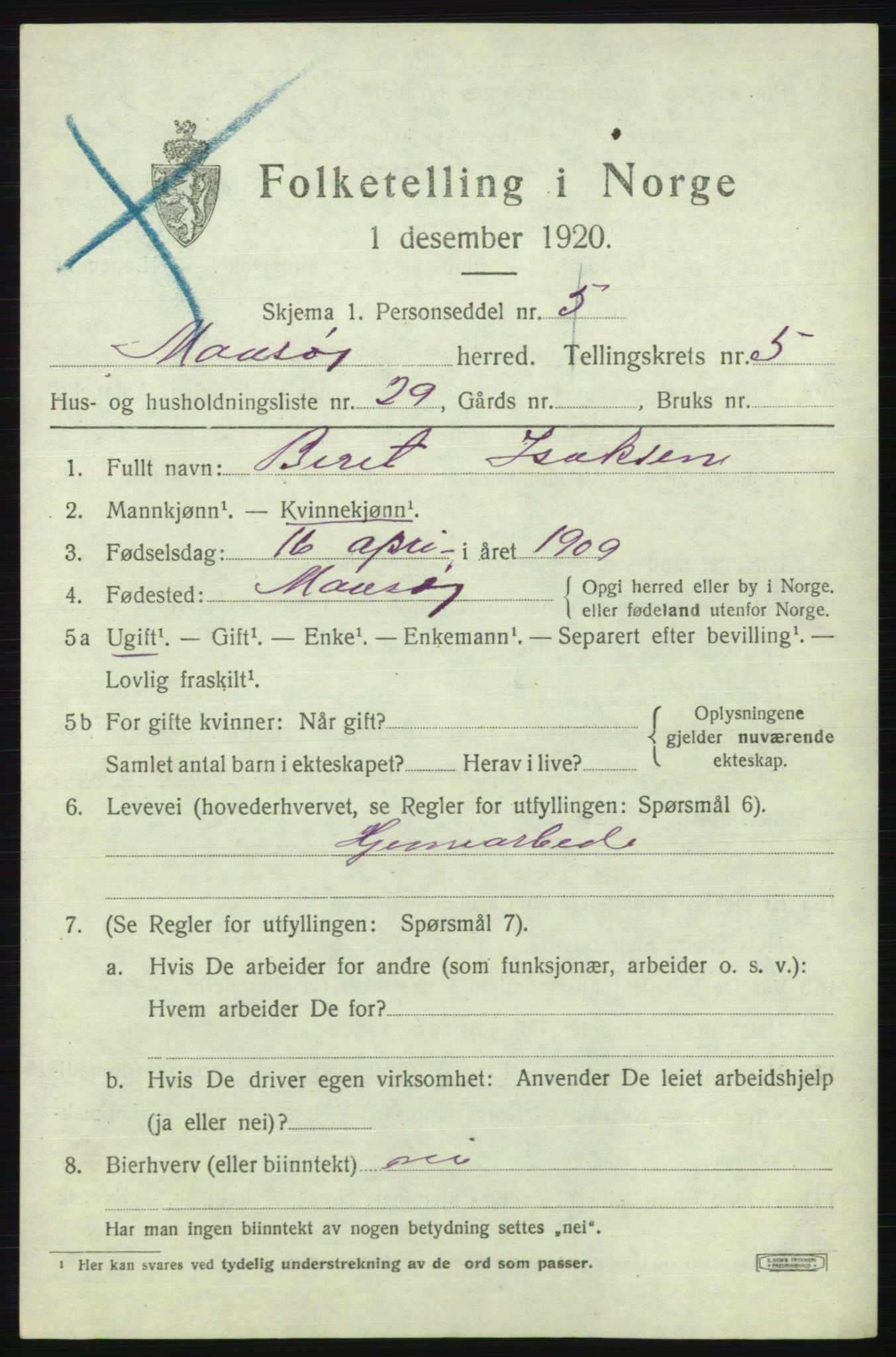 SATØ, Folketelling 1920 for 2018 Måsøy herred, 1920, s. 2794
