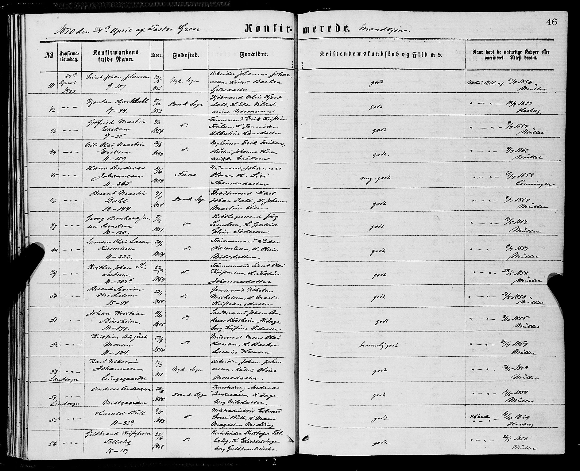 Domkirken sokneprestembete, AV/SAB-A-74801/H/Haa/L0029: Ministerialbok nr. C 4, 1864-1879, s. 46