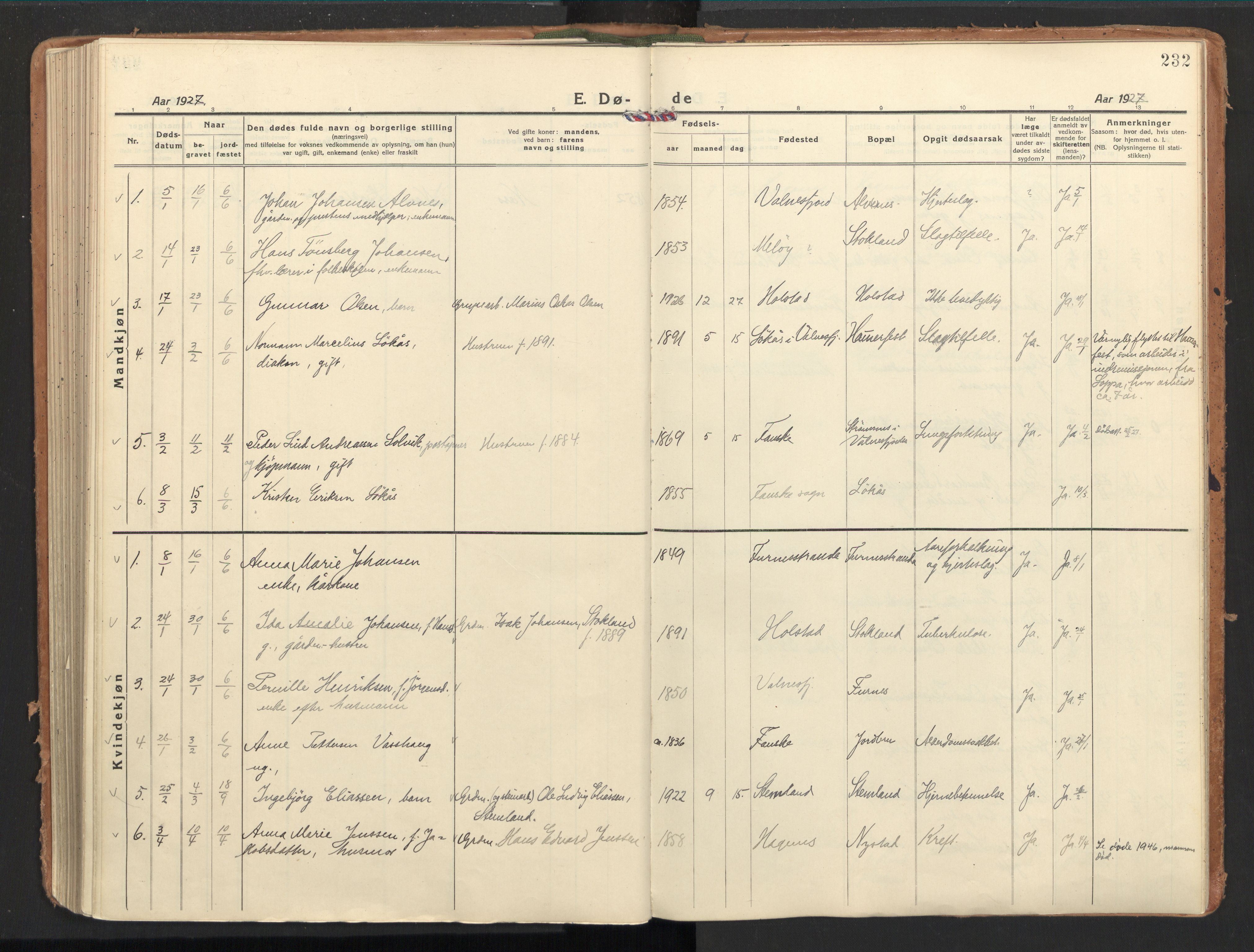 Ministerialprotokoller, klokkerbøker og fødselsregistre - Nordland, AV/SAT-A-1459/851/L0725: Ministerialbok nr. 851A02, 1922-1944, s. 232