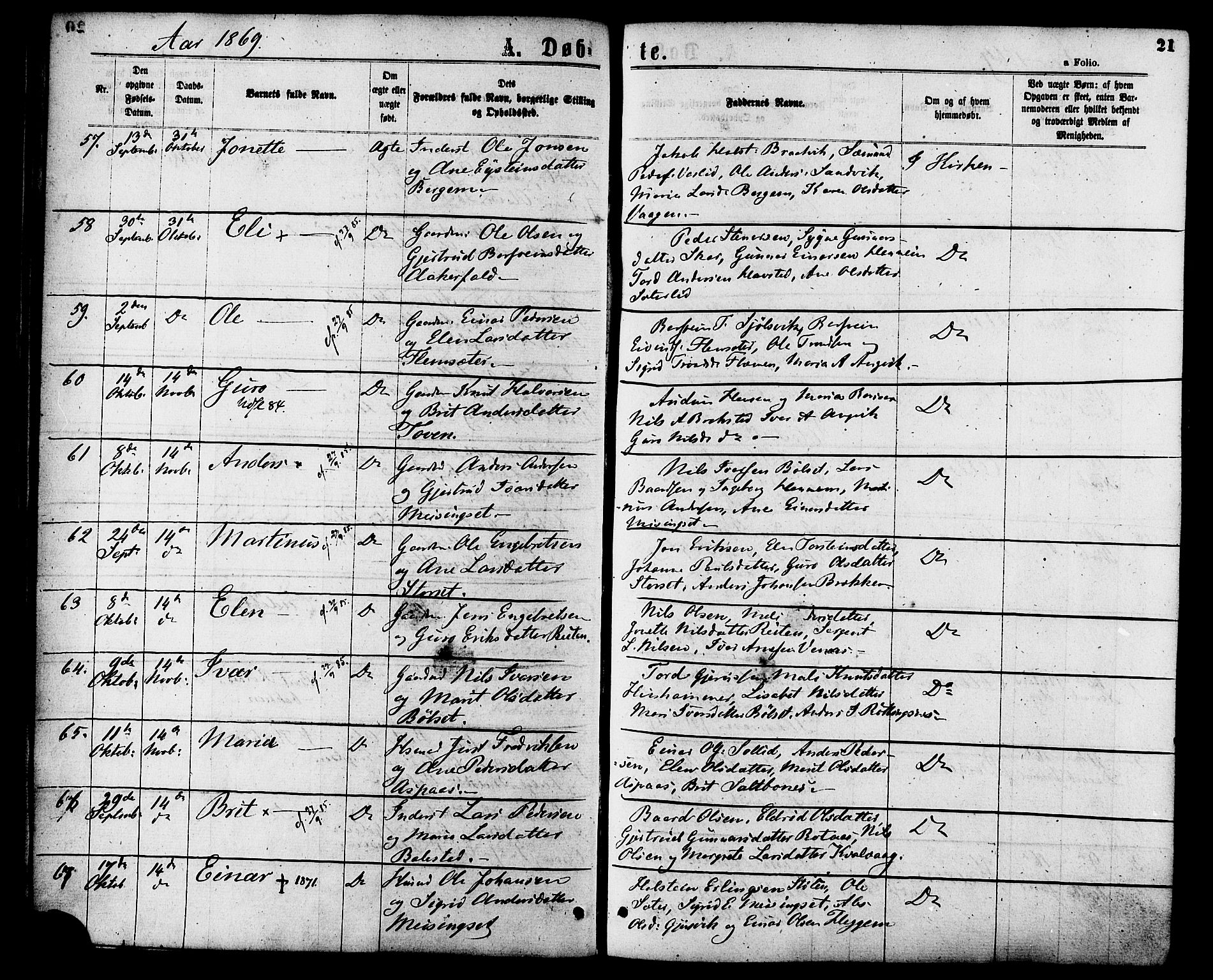 Ministerialprotokoller, klokkerbøker og fødselsregistre - Møre og Romsdal, AV/SAT-A-1454/586/L0986: Ministerialbok nr. 586A12, 1867-1878, s. 21