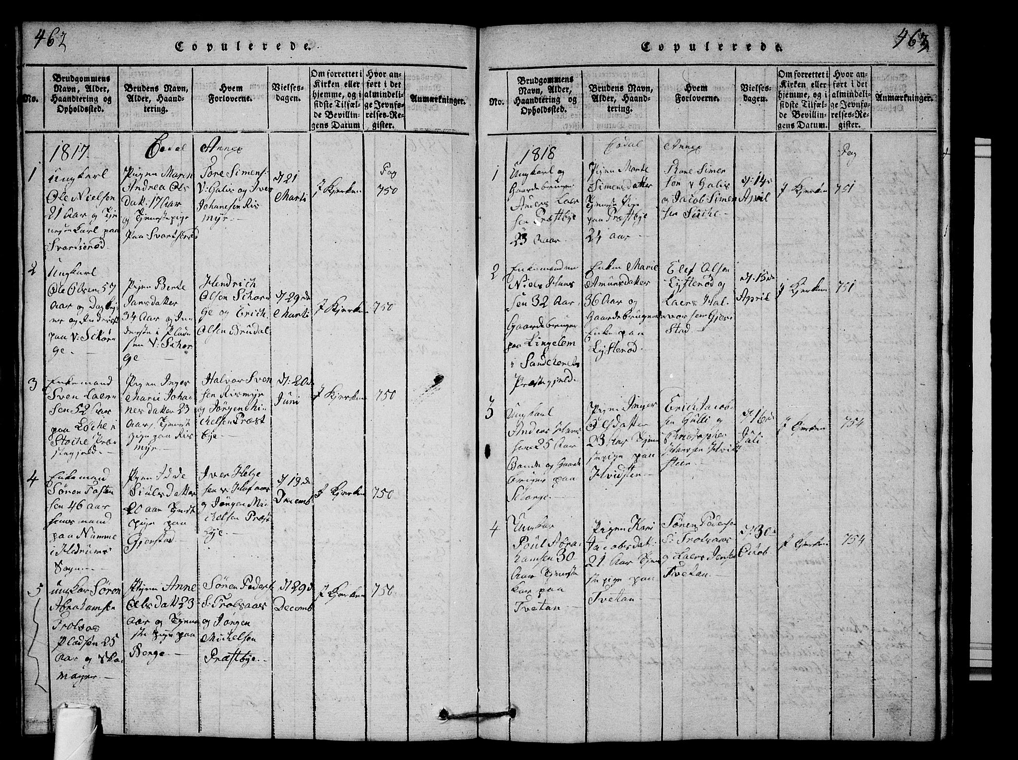 Andebu kirkebøker, AV/SAKO-A-336/G/Ga/L0001: Klokkerbok nr. I 1 /3, 1815-1823, s. 462-463