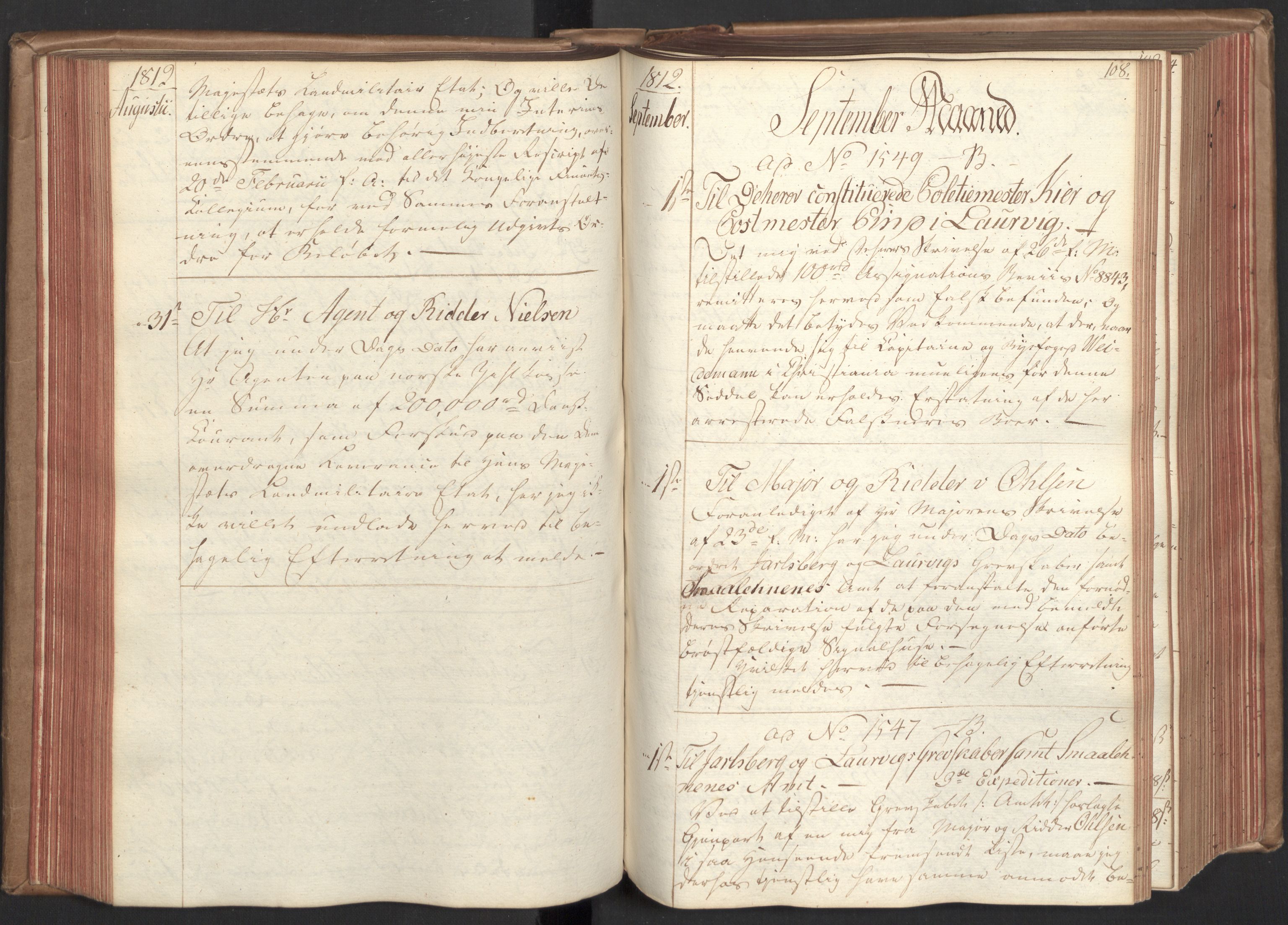 Stattholderembetet 1810-1814, 2. kontor (Kontor B), AV/RA-EA-5432/Bc/L0002: Korrespondanseprotokoll, 1812-1813, s. 107b-108a