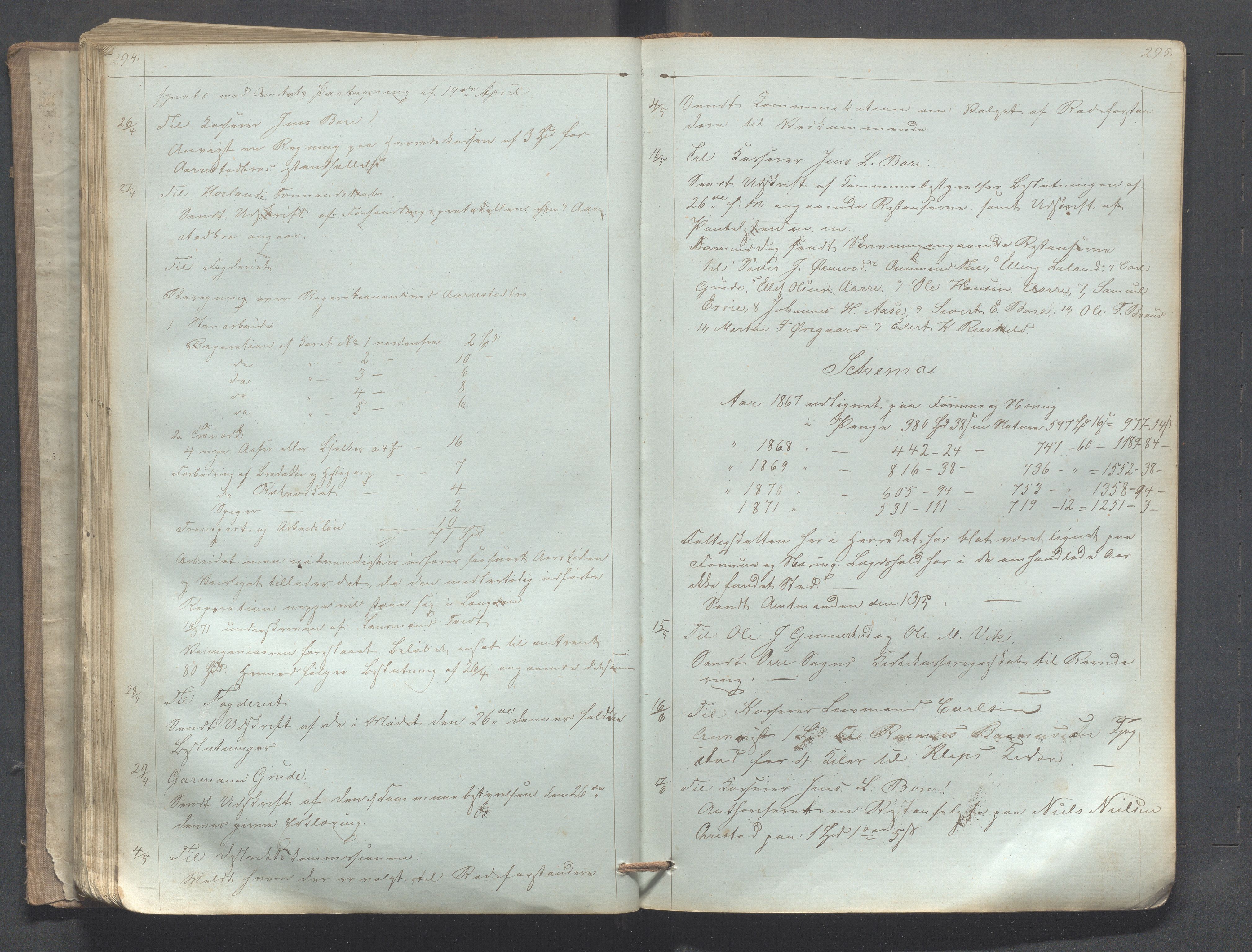 Klepp kommune - Formannskapet, IKAR/K-100277/B/L0002: Kopibok, 1861-1877, s. 294-295