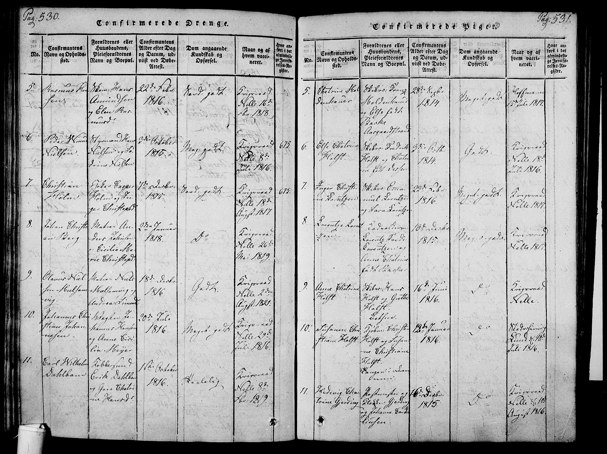 Holmestrand kirkebøker, AV/SAKO-A-346/F/Fa/L0001: Ministerialbok nr. 1, 1814-1840, s. 530-531