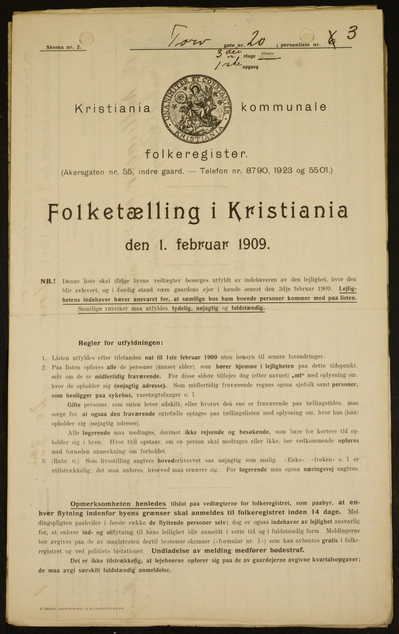 OBA, Kommunal folketelling 1.2.1909 for Kristiania kjøpstad, 1909, s. 103467