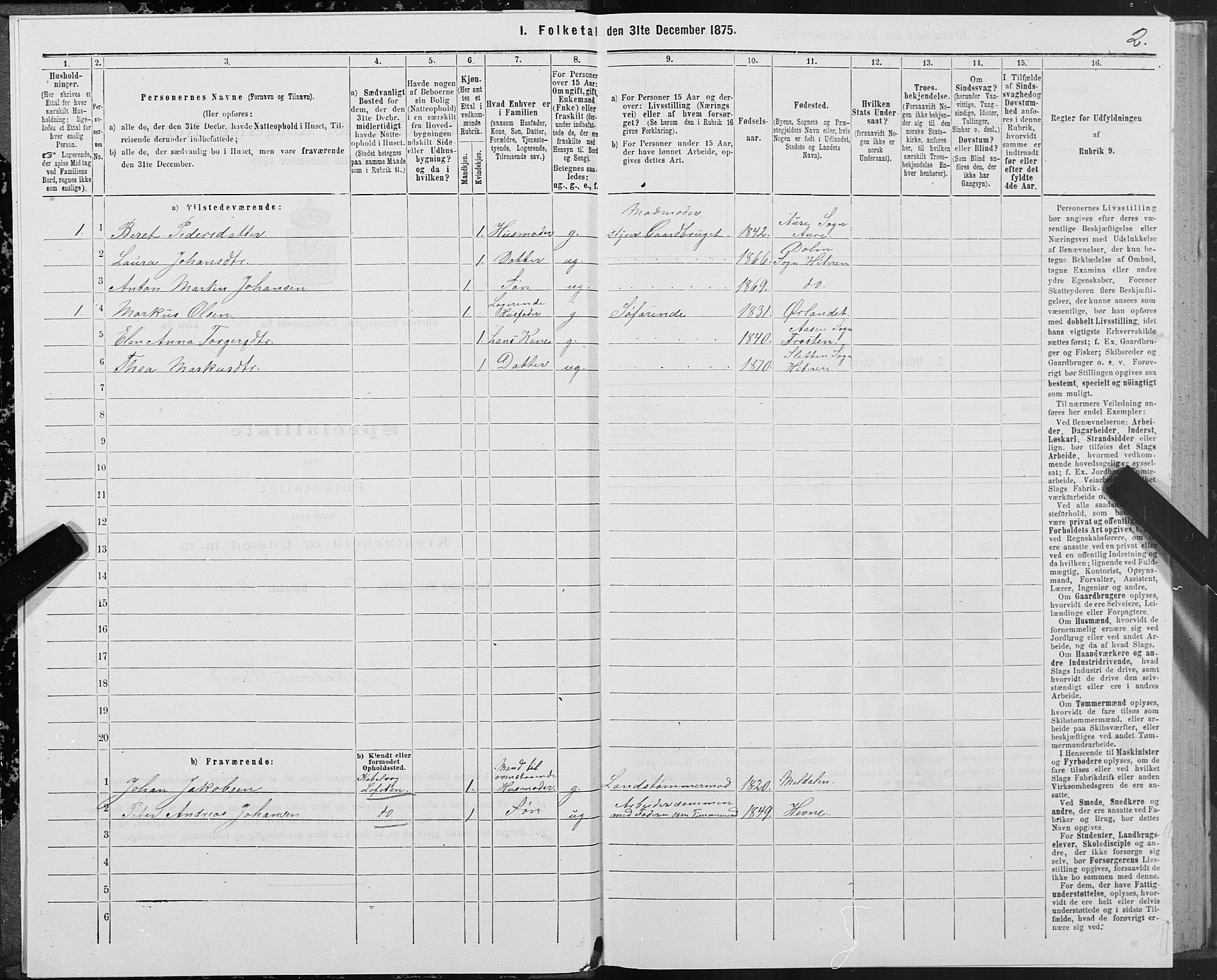 SAT, Folketelling 1875 for 1617P Hitra prestegjeld, 1875, s. 7002