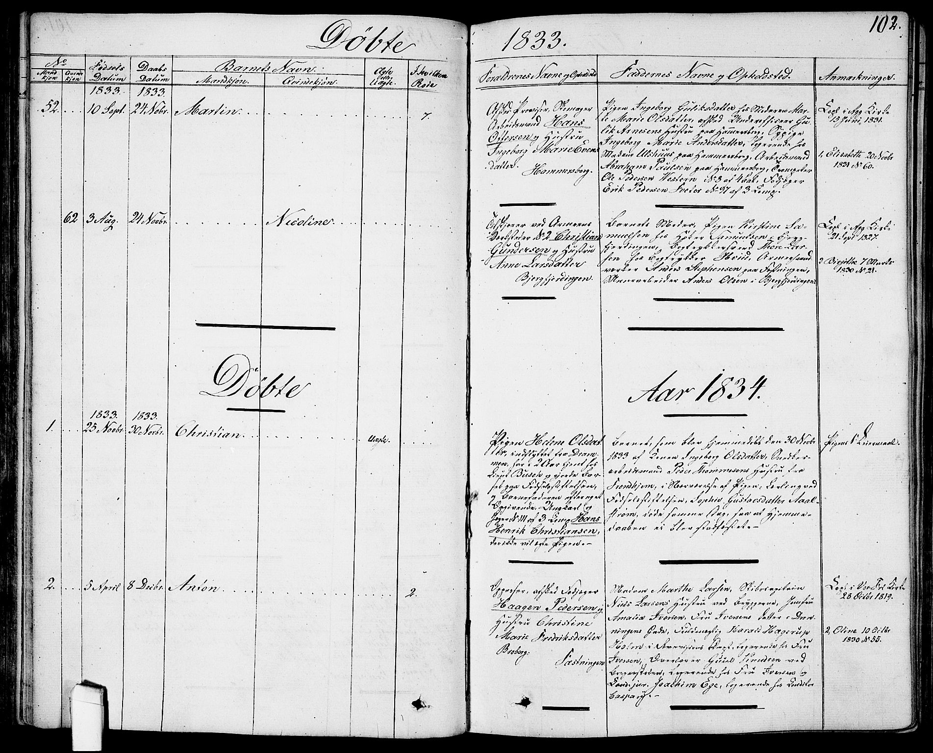 Garnisonsmenigheten Kirkebøker, SAO/A-10846/G/Ga/L0004: Klokkerbok nr. 4, 1828-1840, s. 102