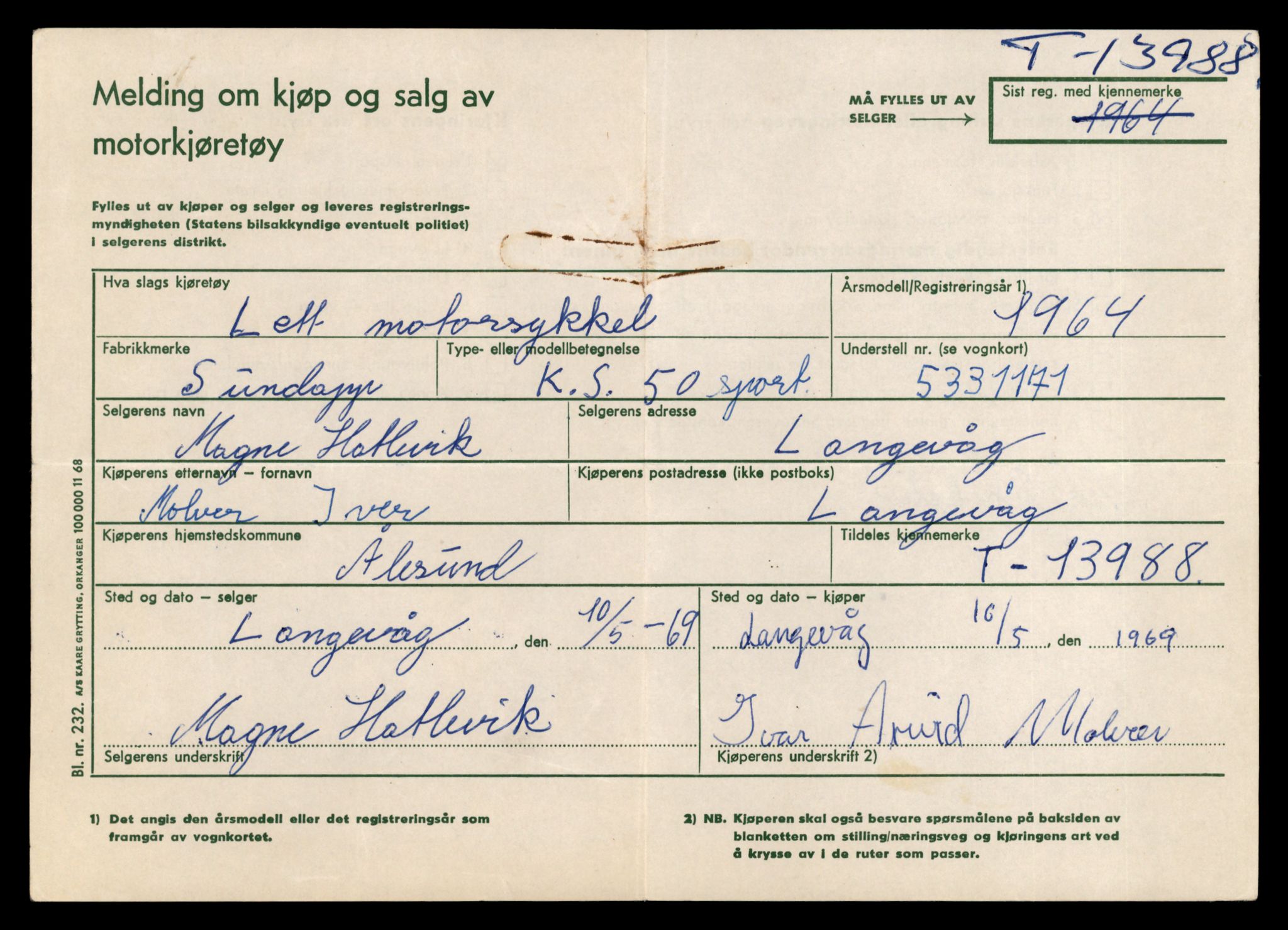 Møre og Romsdal vegkontor - Ålesund trafikkstasjon, AV/SAT-A-4099/F/Fe/L0042: Registreringskort for kjøretøy T 13906 - T 14079, 1927-1998, s. 1185