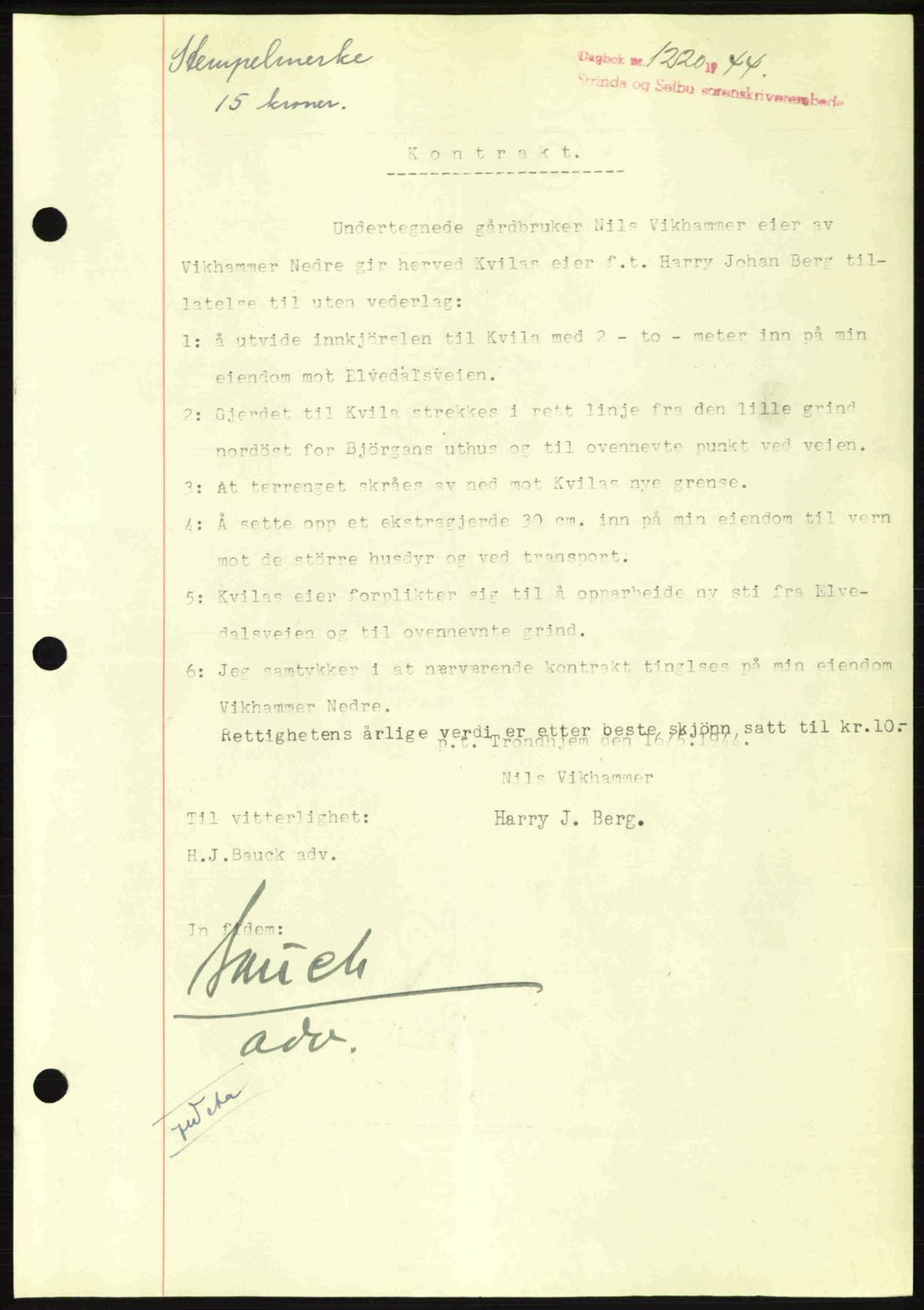 Strinda og Selbu sorenskriveri, SAT/A-0015/2/2C: Pantebok nr. A9, 1944-1945, Dagboknr: 1220/1944