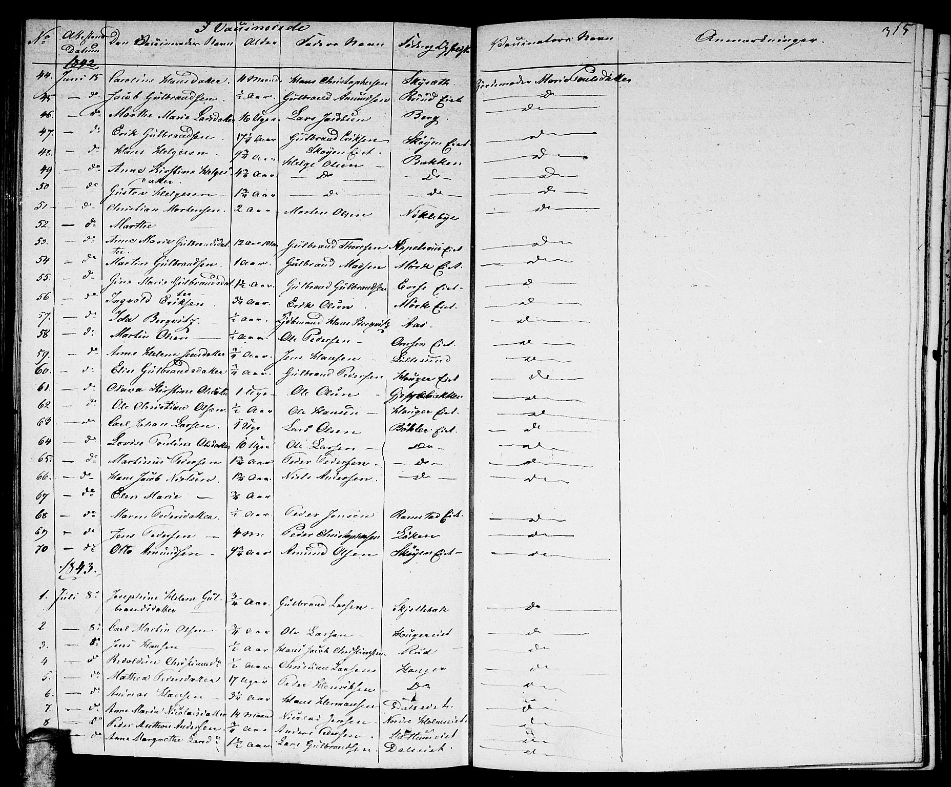 Nittedal prestekontor Kirkebøker, AV/SAO-A-10365a/F/Fa/L0004: Ministerialbok nr. I 4, 1836-1849, s. 315