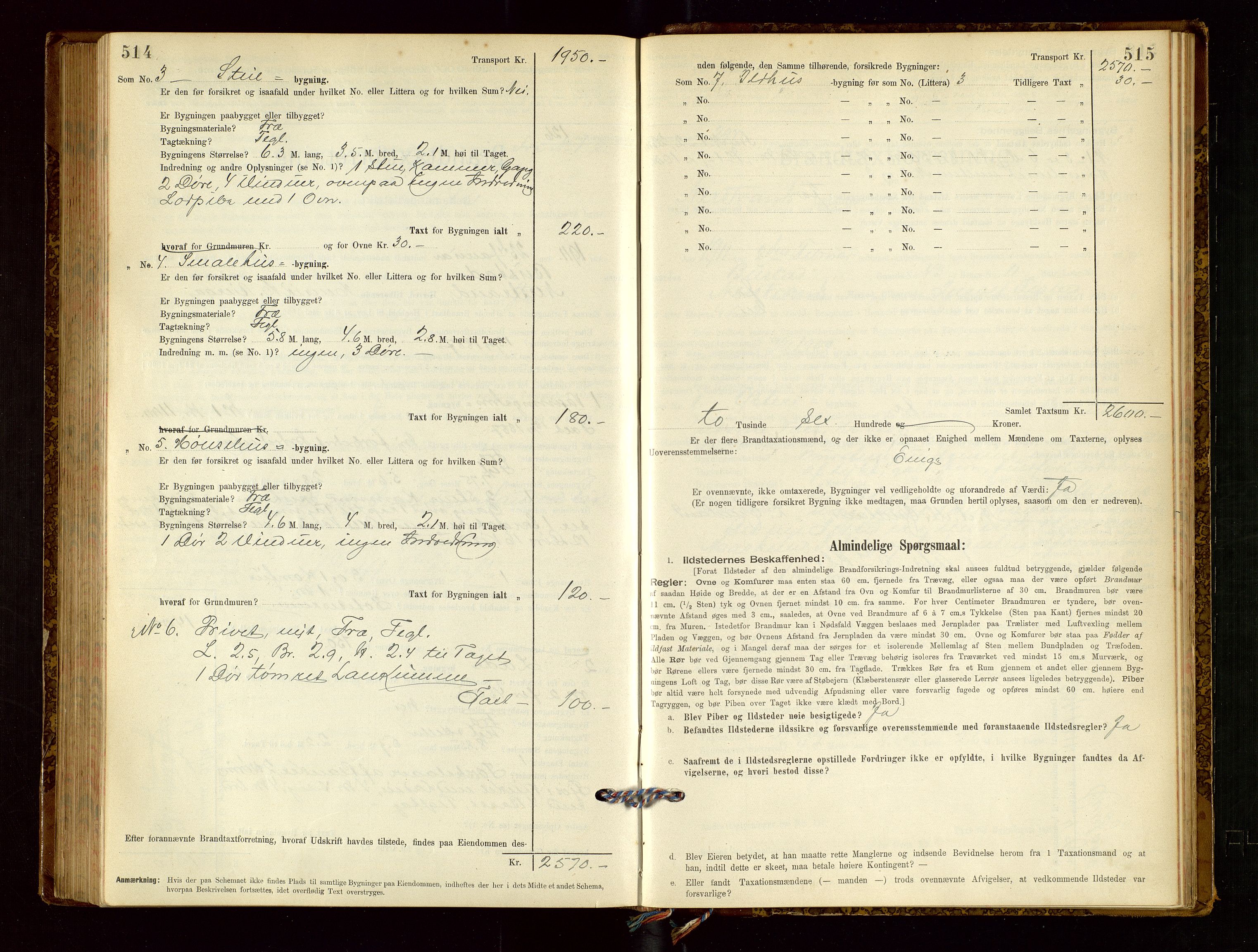 Nedstrand lensmannskontor, AV/SAST-A-100236/Gob/L0001: "Brandtaxationsprotokol for Nerstrand Lensmandsdistrikt Ryfylke fogderi", 1895-1915, s. 514-515