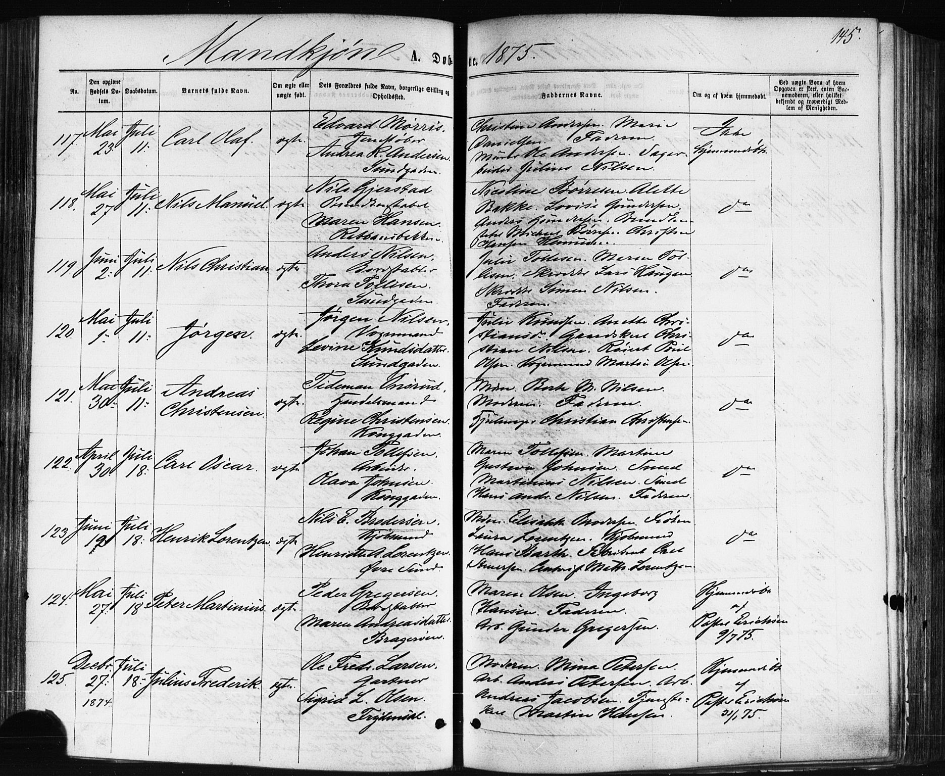 Bragernes kirkebøker, AV/SAKO-A-6/F/Fb/L0004: Ministerialbok nr. II 4, 1869-1875, s. 145
